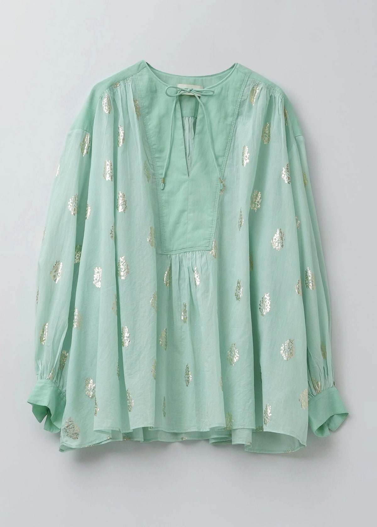 Cotton Voile Foil Flower Print Gather Blouse | Pasand by ne 