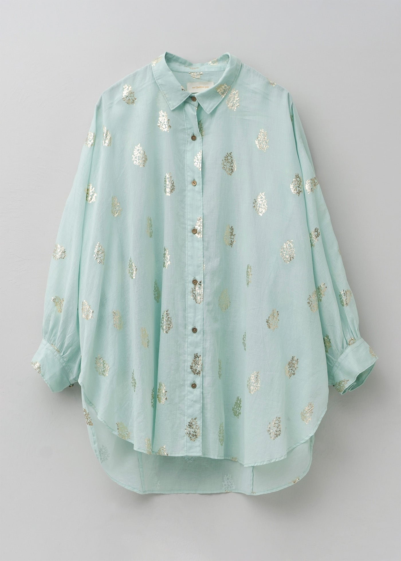 Cotton Voile Foil Flower Print Round Shirt