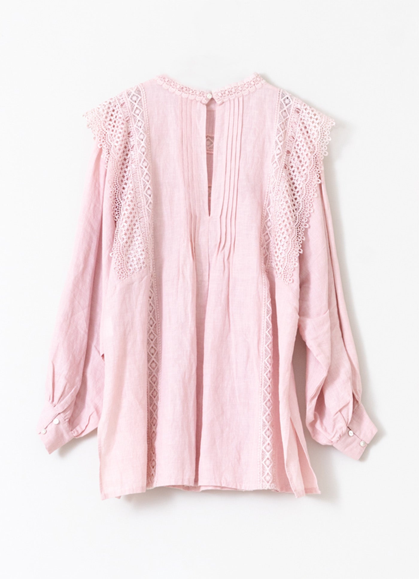 Cotton Linen Pin Tuck & Lace Blouse