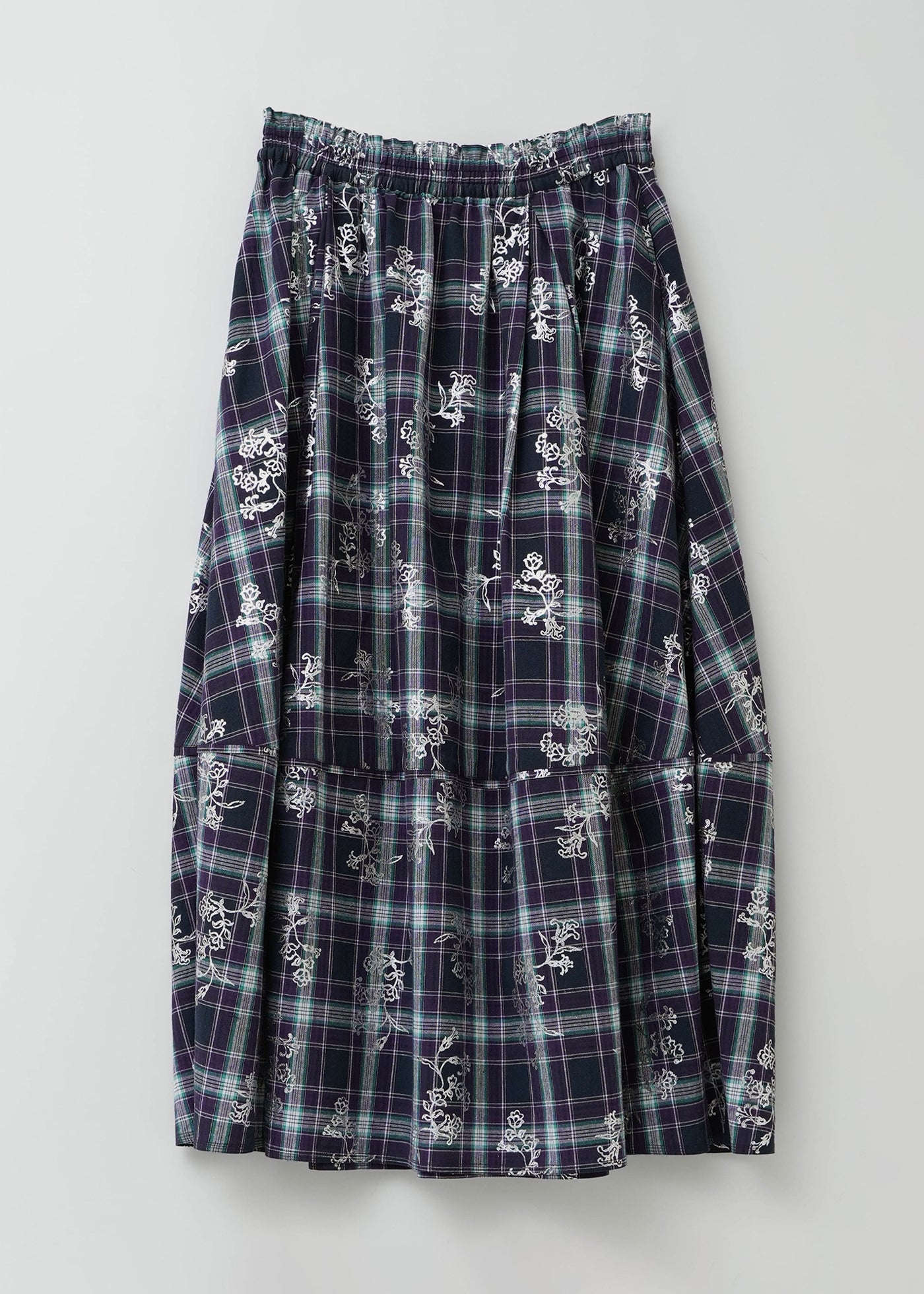 Check Foil Print Tuck Gather Skirt