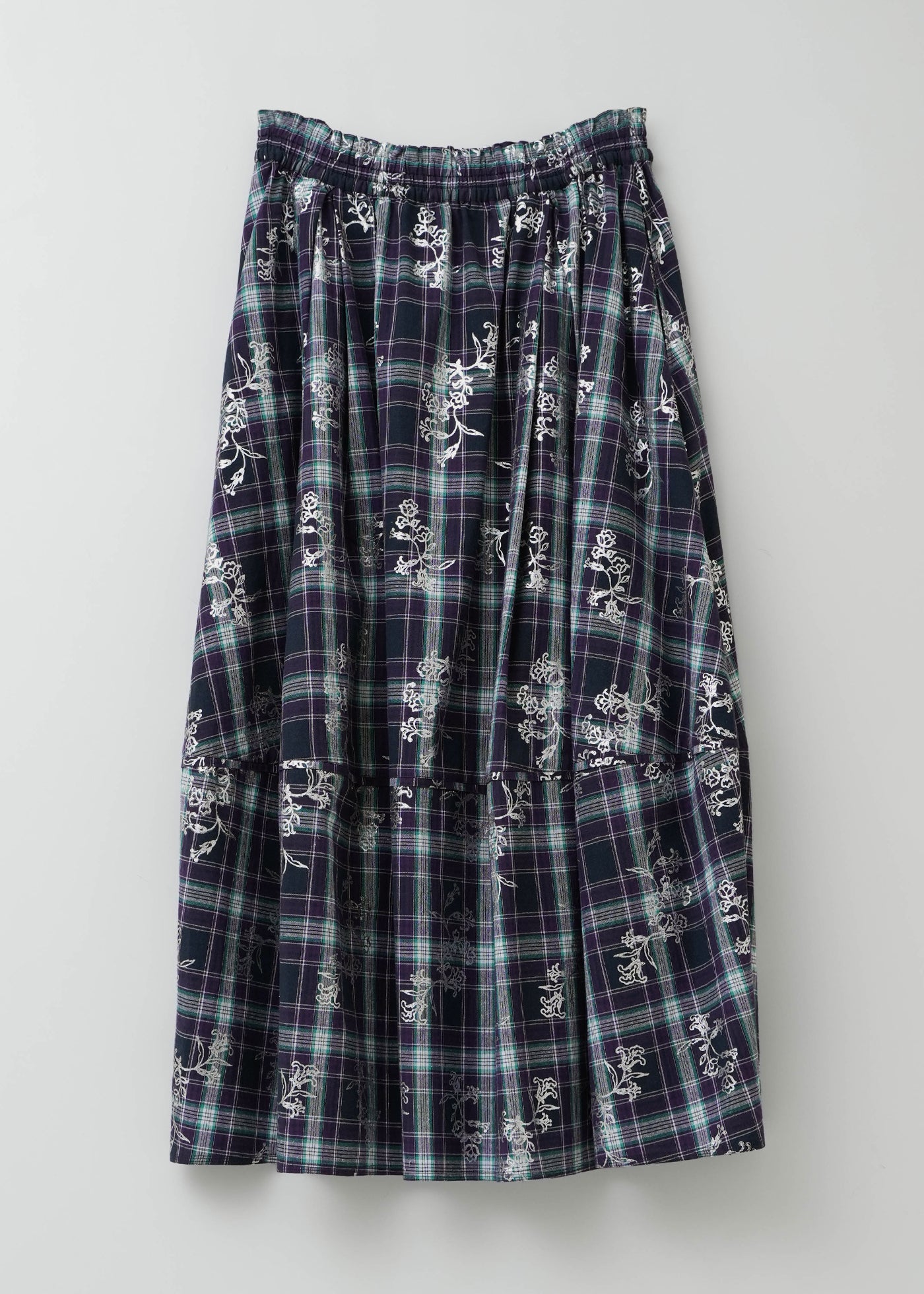 Check Foil Print Tuck Gather Skirt