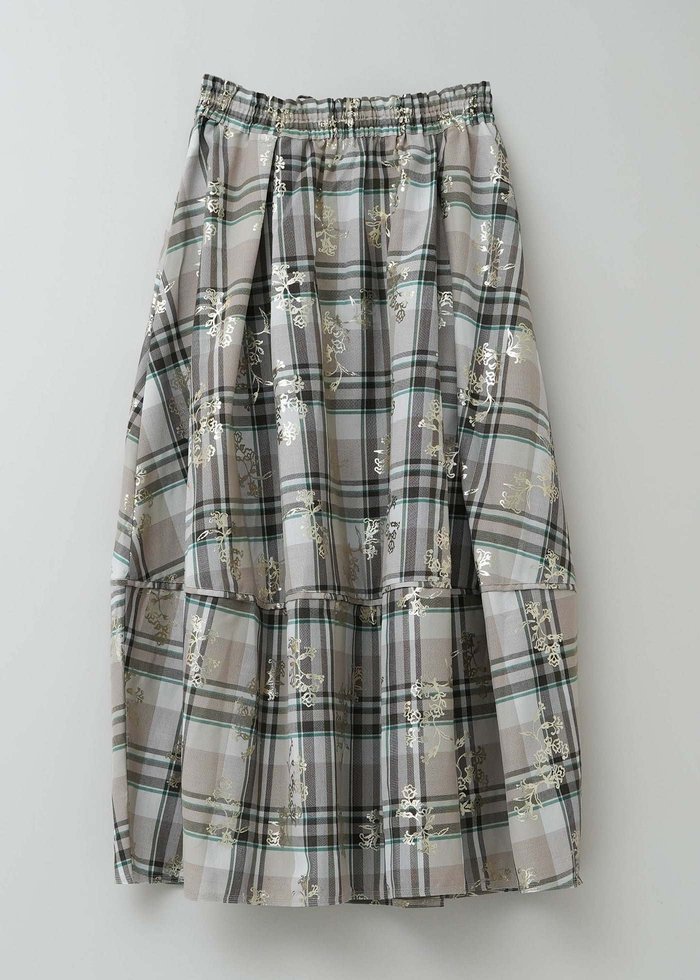 Check Foil Print Tuck Gather Skirt