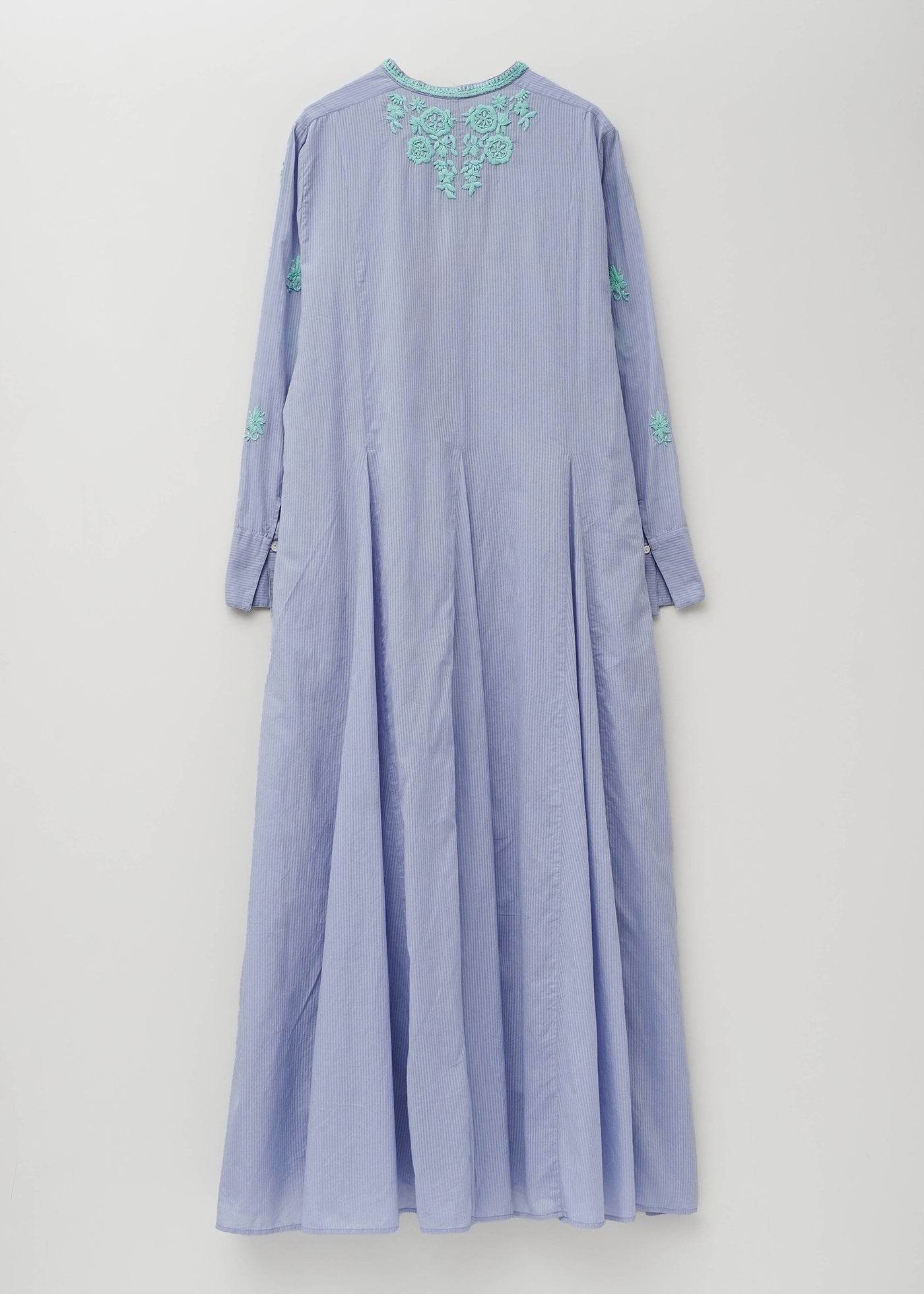 Dobby Stripe Chikan Embroidery Panel Dress