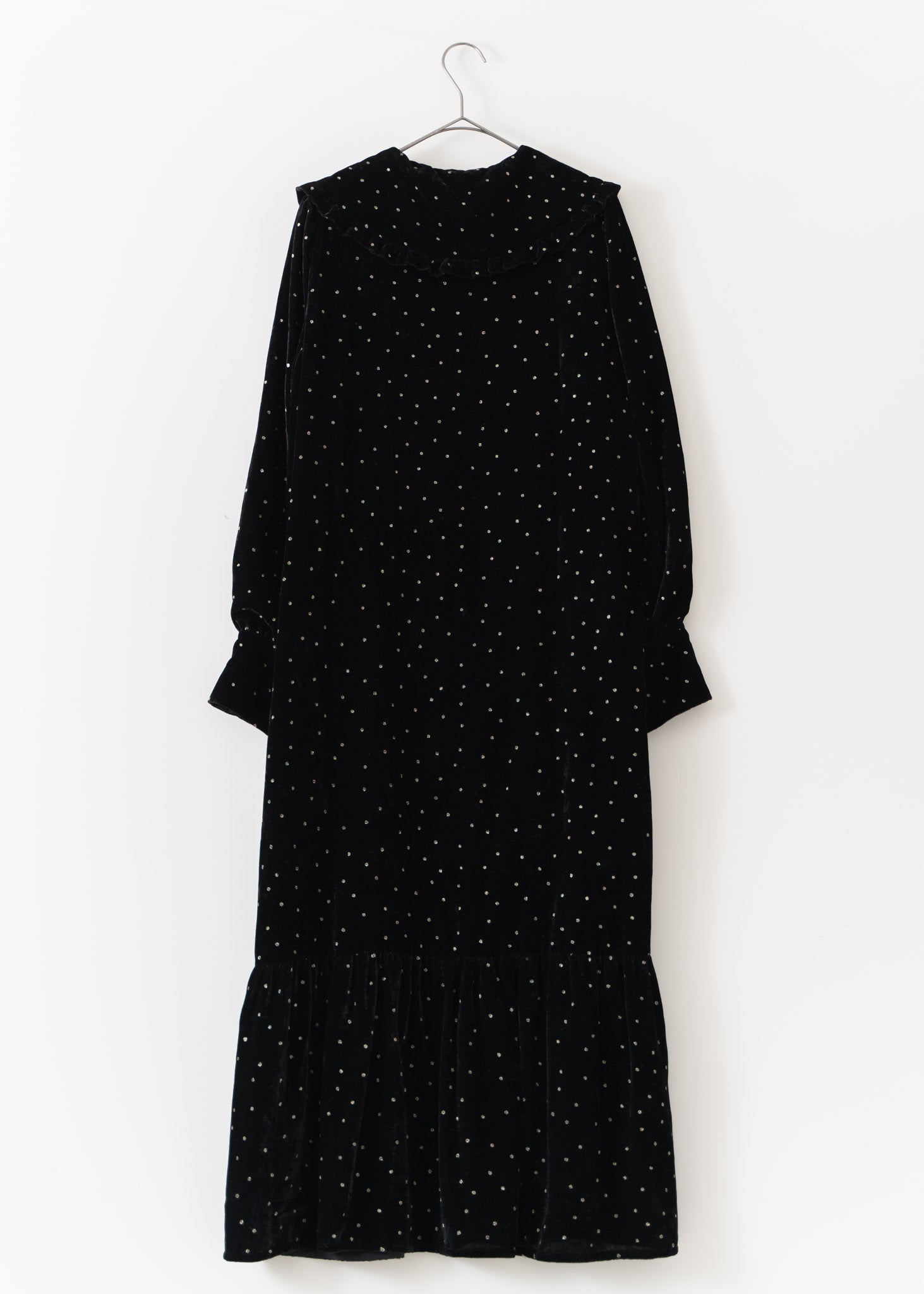 Velvet Glitter Print Frill Collar Dress