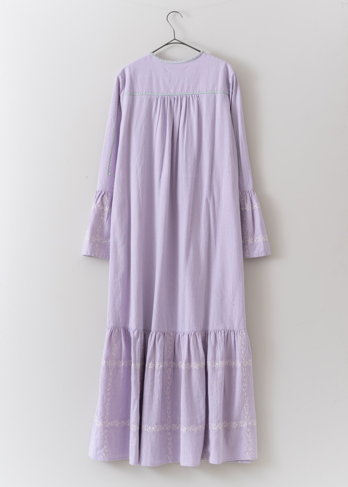 Crimp Cotton Check Emb Flare Cuff Dress