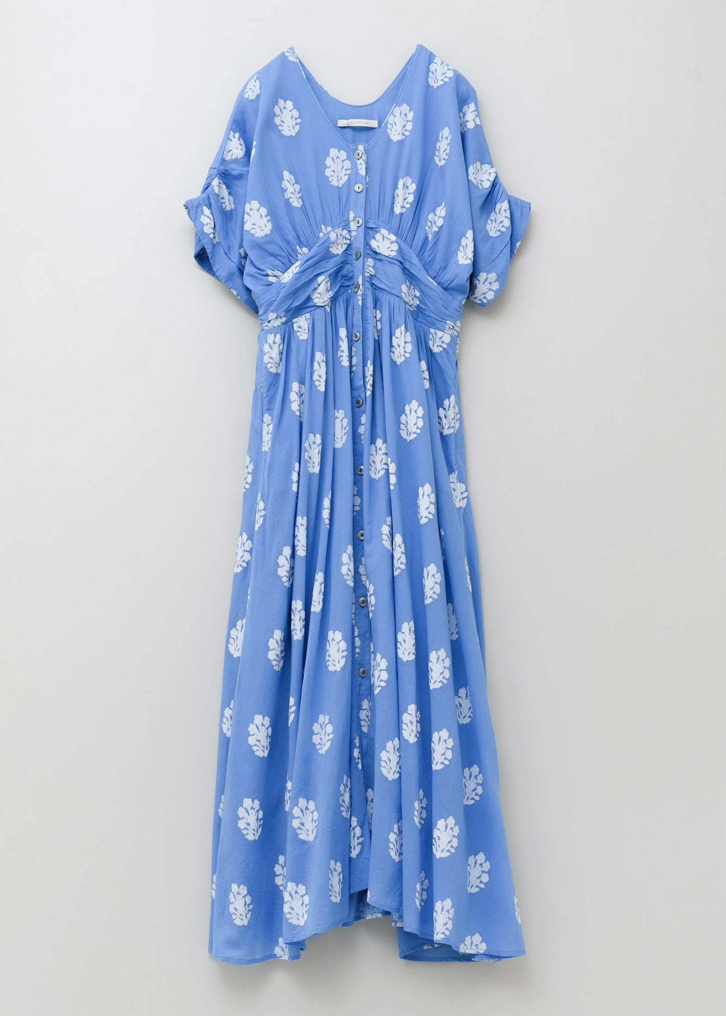 Cotton Voile Sedum Foil Print Waist Gather Dress