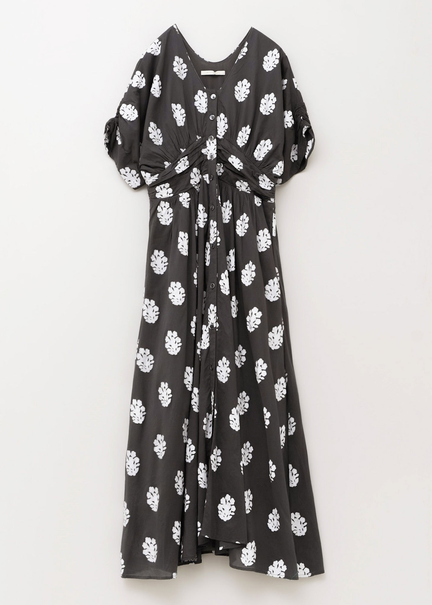 Cotton Voile Sedum Foil Print Waist Gather Dress