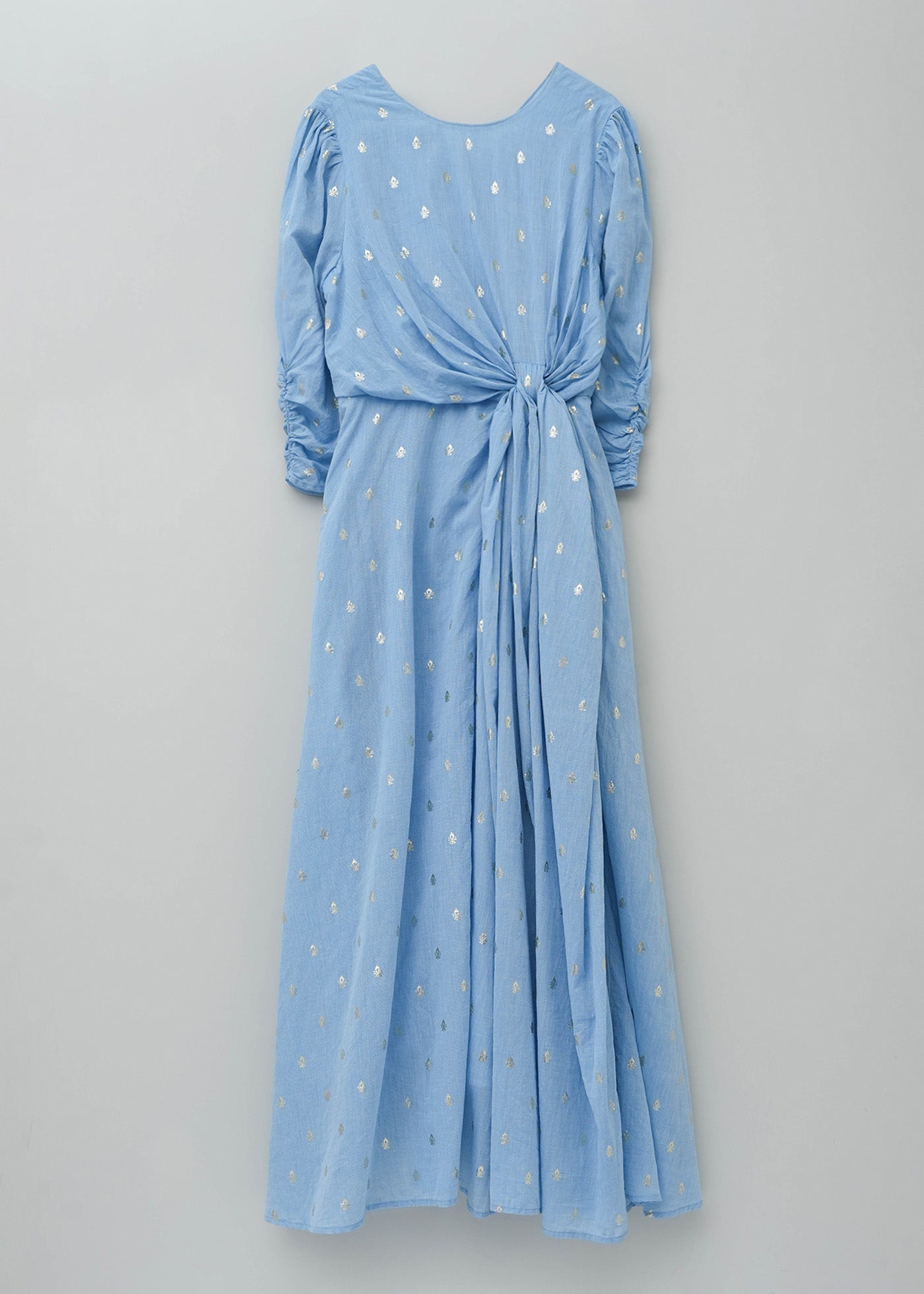 Cotton Foil Print Twisted Waist Dress