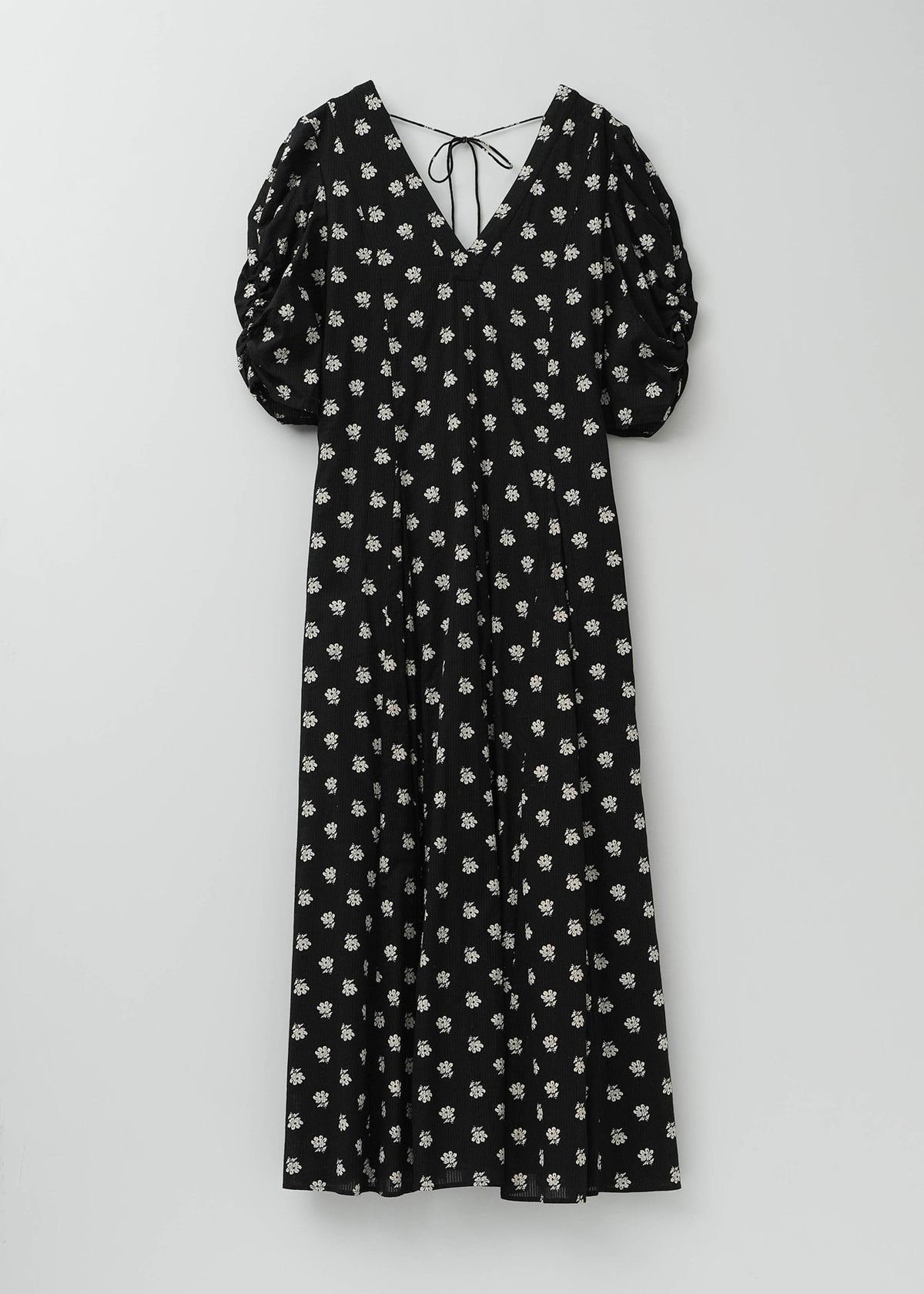 Cotton Dobby Stripe Anemone Print Gather Sleeve Dress | Pasand by 