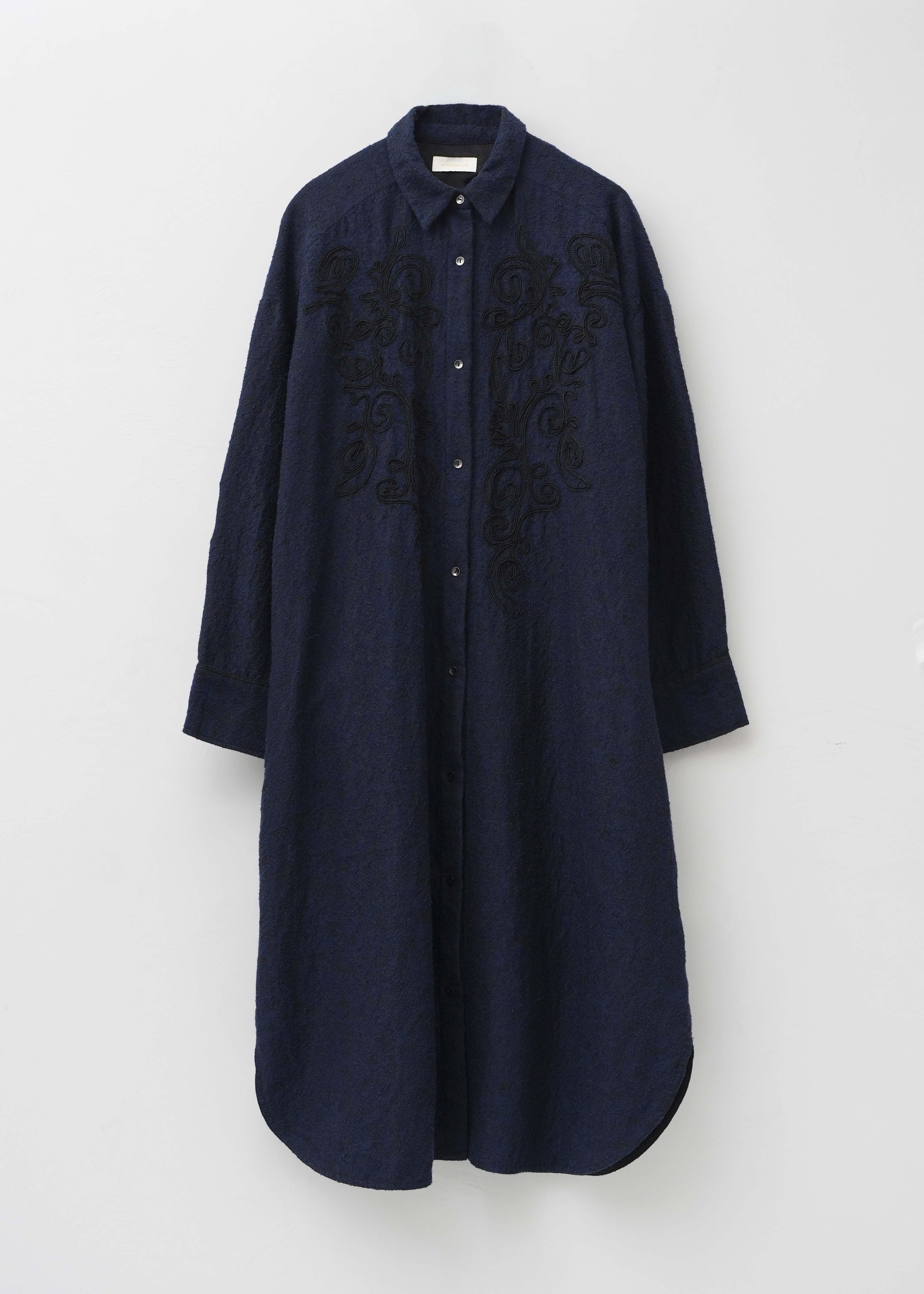 【10月上旬お届け予定】Wool Jacquard Embroidery Shirt Dress
