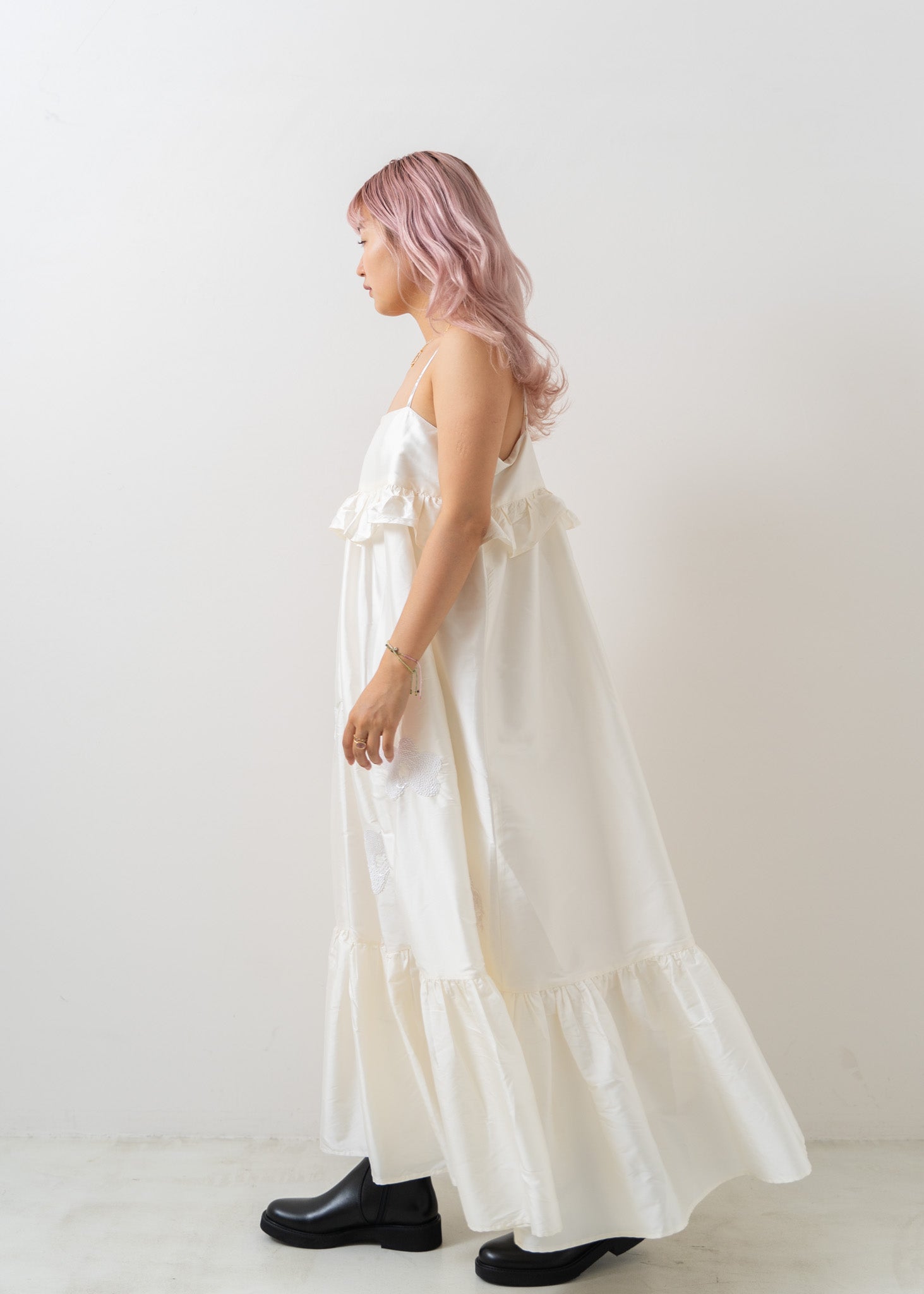 Poly Dupion Strap Frilled Dress