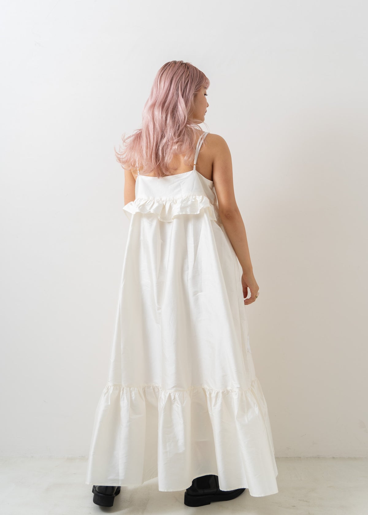 Poly Dupion Strap Frilled Dress