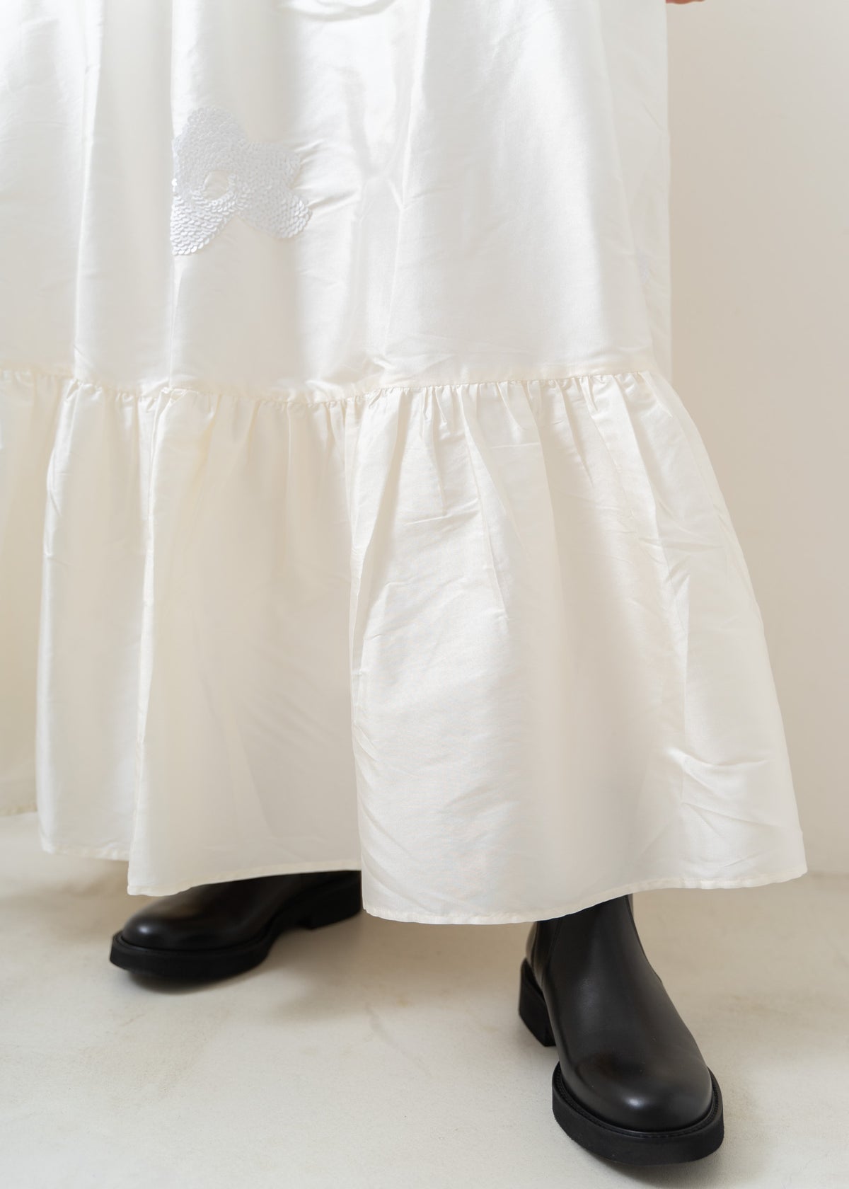 Poly Dupion Strap Frilled Dress