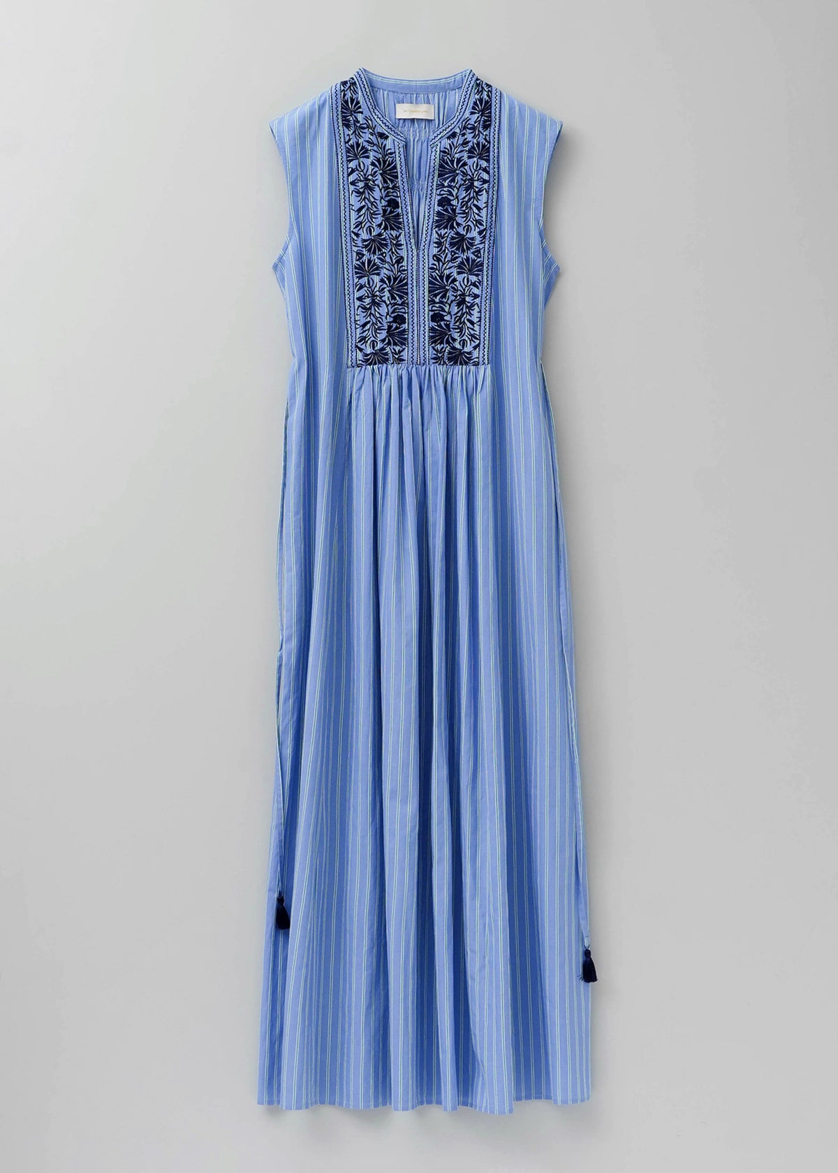 Poplin Stripe Flower Embroidery Sleeveless Dress | Pasand by ne 