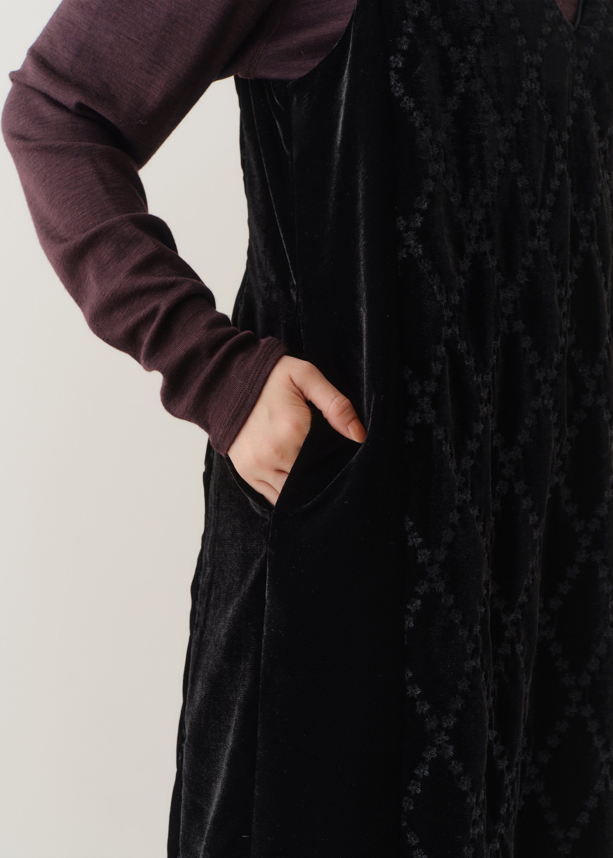 【10月中旬お届け予定】Velvet Flower Argyle Embroidery V-Neck Dress