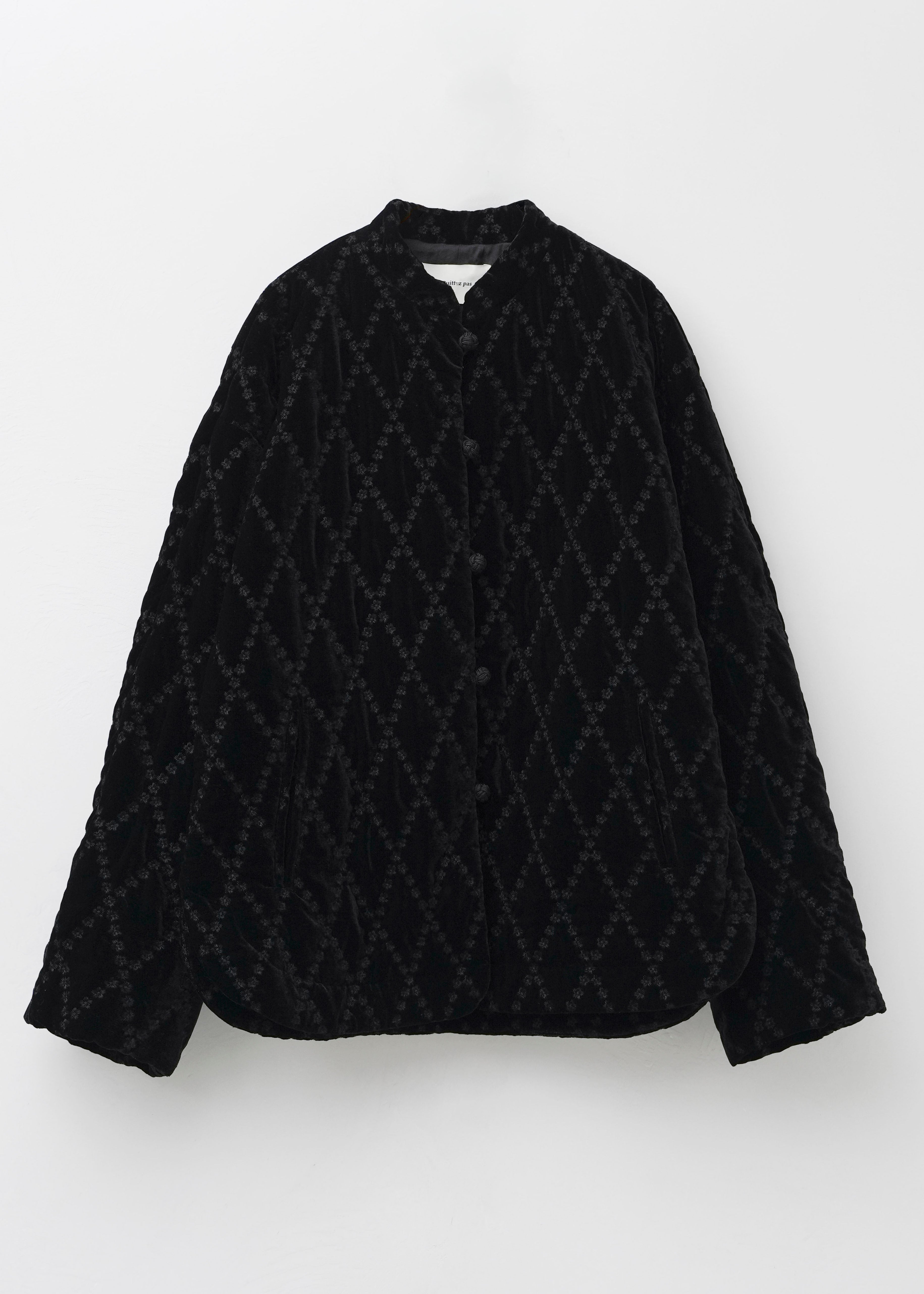 【10月中旬お届け予定】Velvet Flower Argyle Embroidery Quilted Jacket
