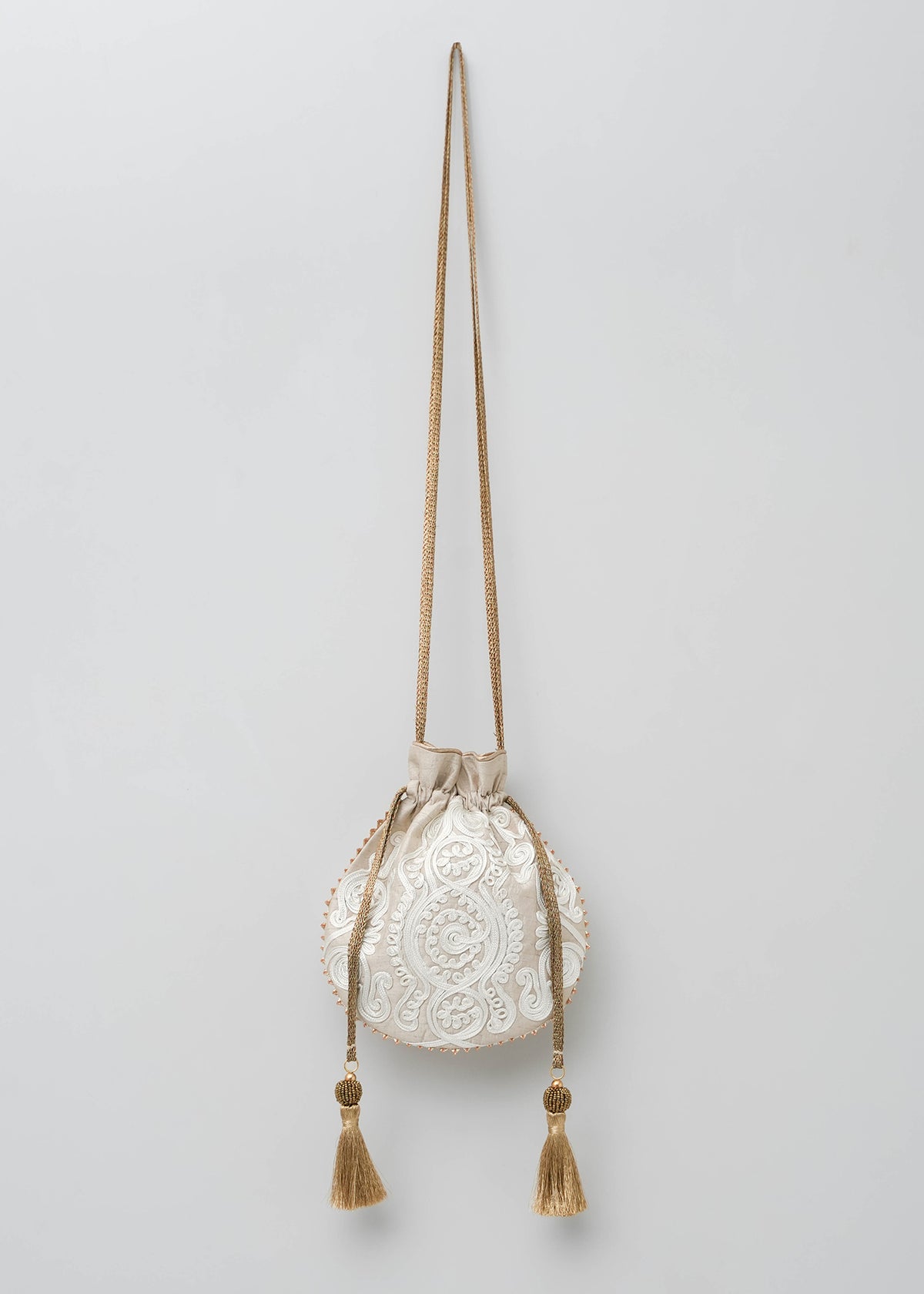 Cord Embroidery Drawstring Shoulder Bag | Pasand by ne Quittez pas 