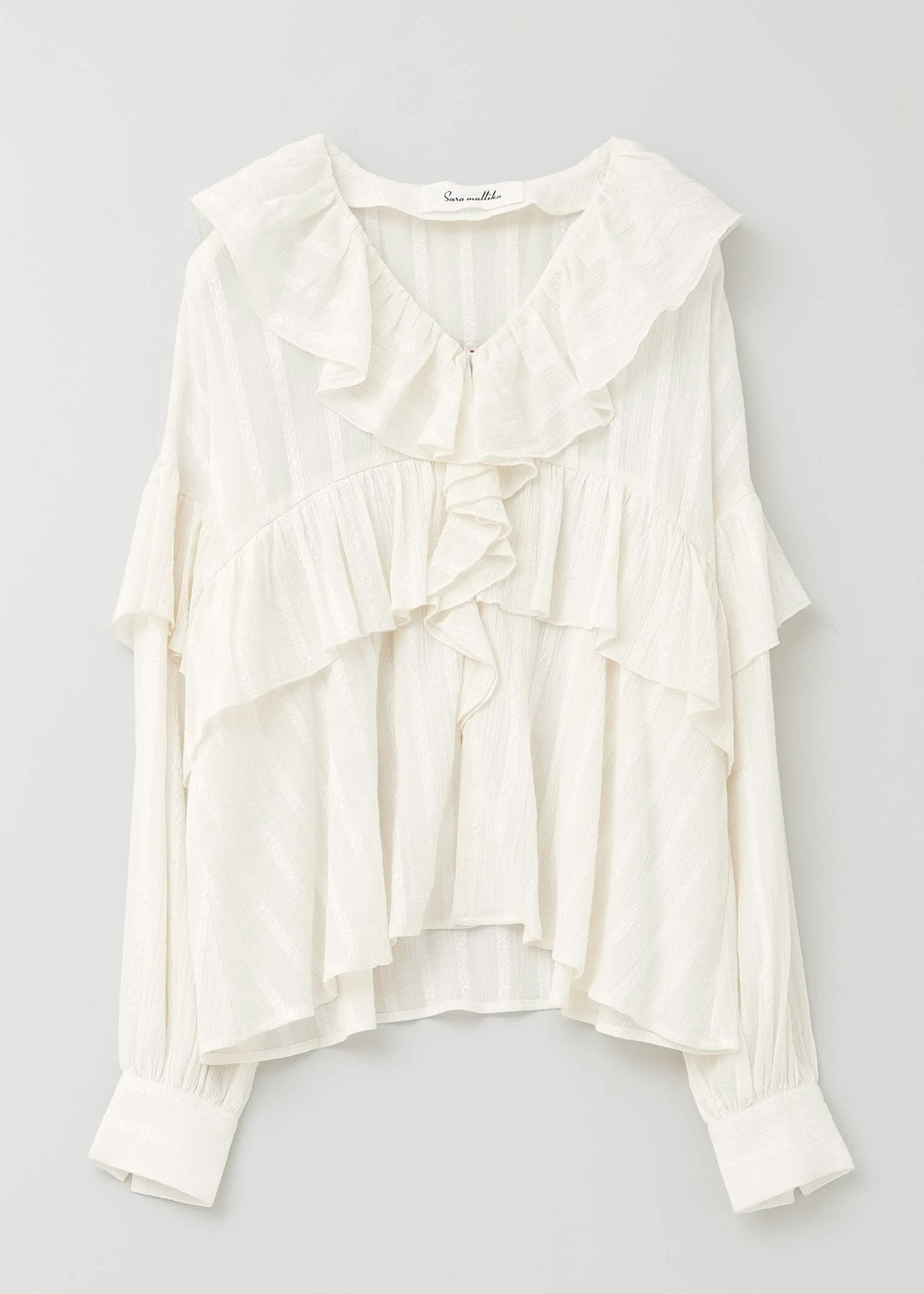 Cotton Jacquard Frill Top