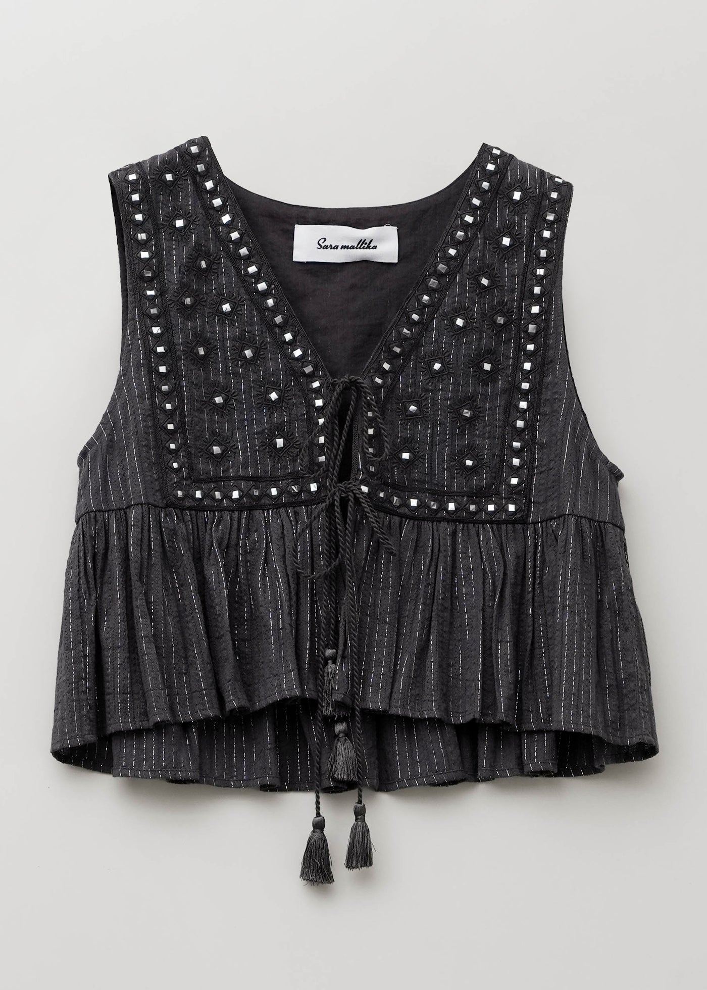 Cotton Jacquard Mirror Embroidery Top