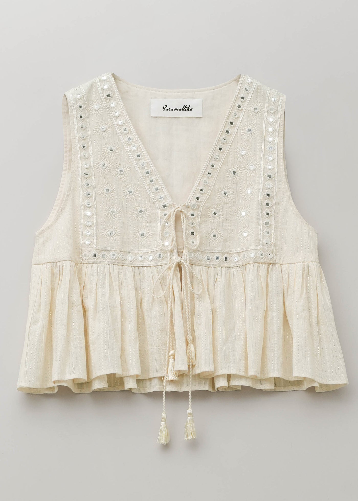 Cotton Jacquard Mirror Embroidery Top