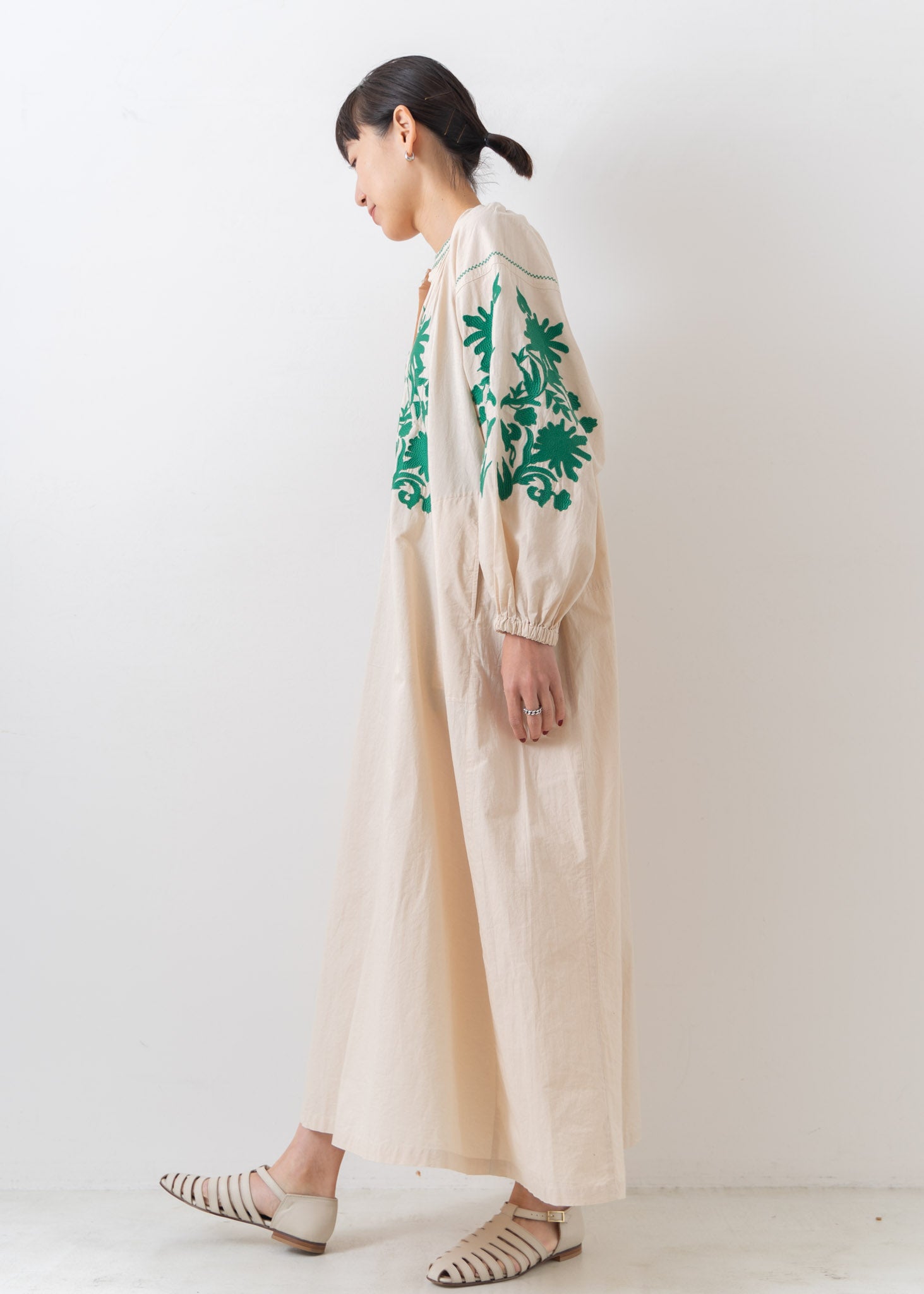 Cotton Linen Big Flower Embroidery Dress