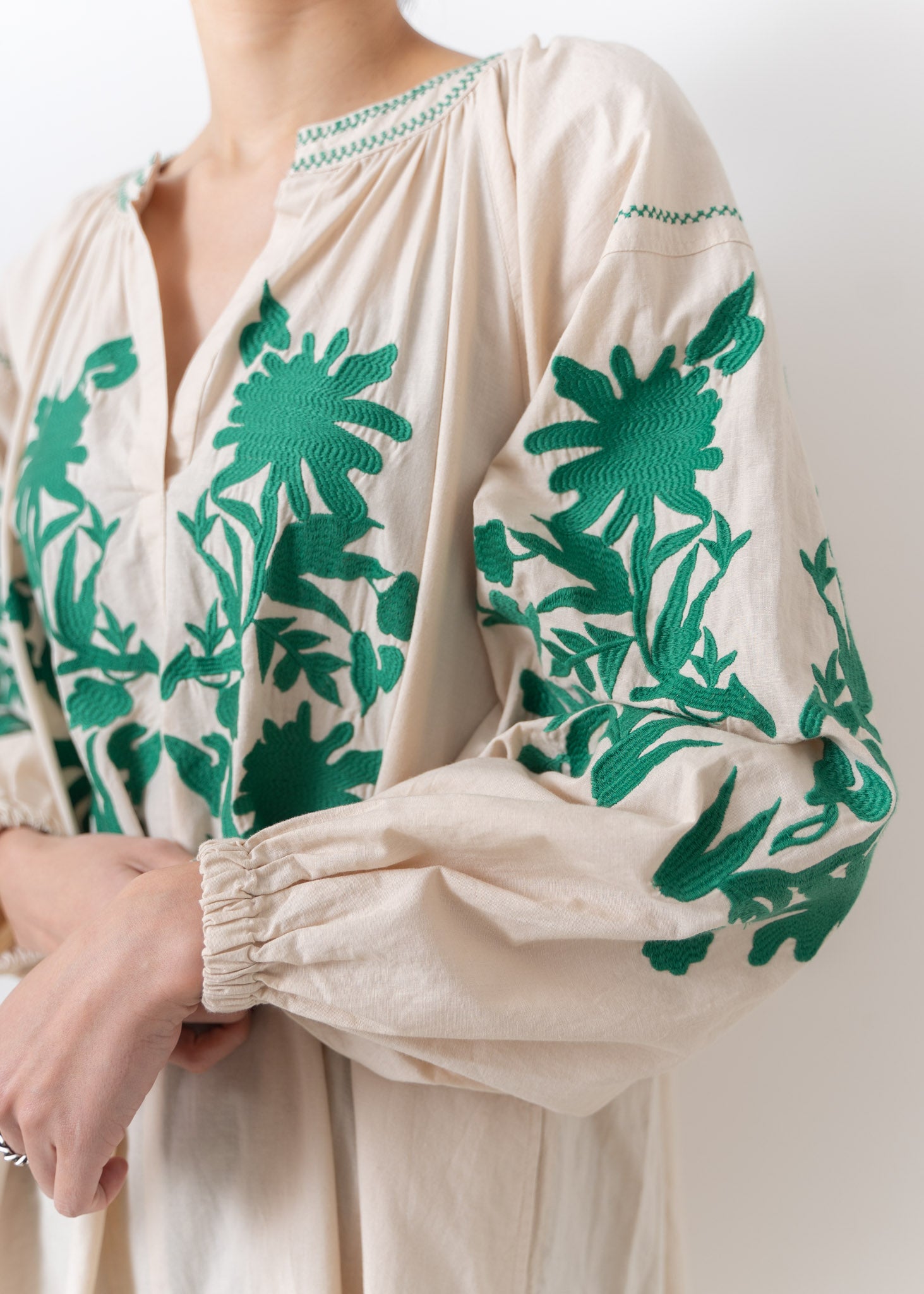 Cotton Linen Big Flower Embroidery Dress