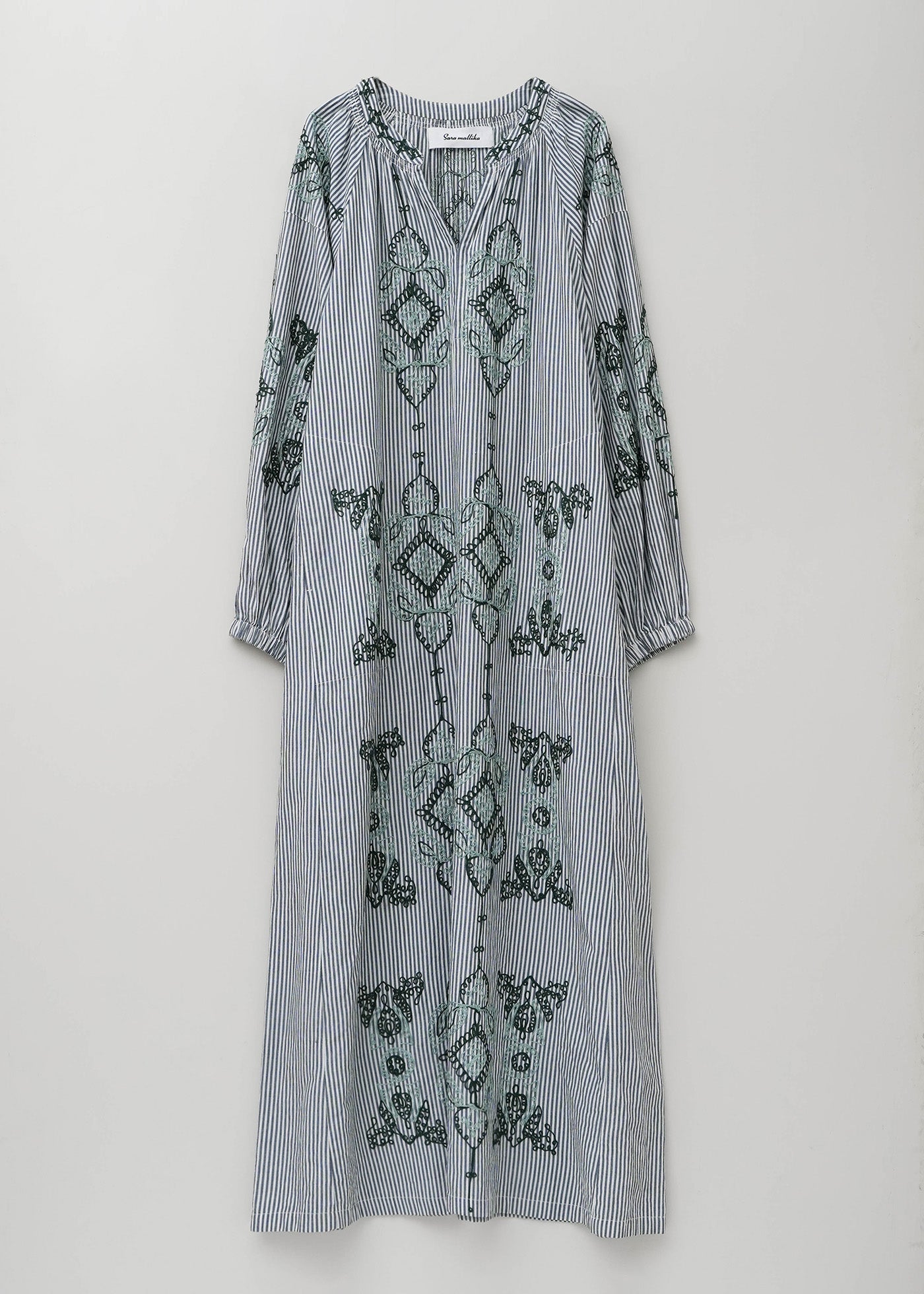 Cotton Aari Embroidery Stripe Dress