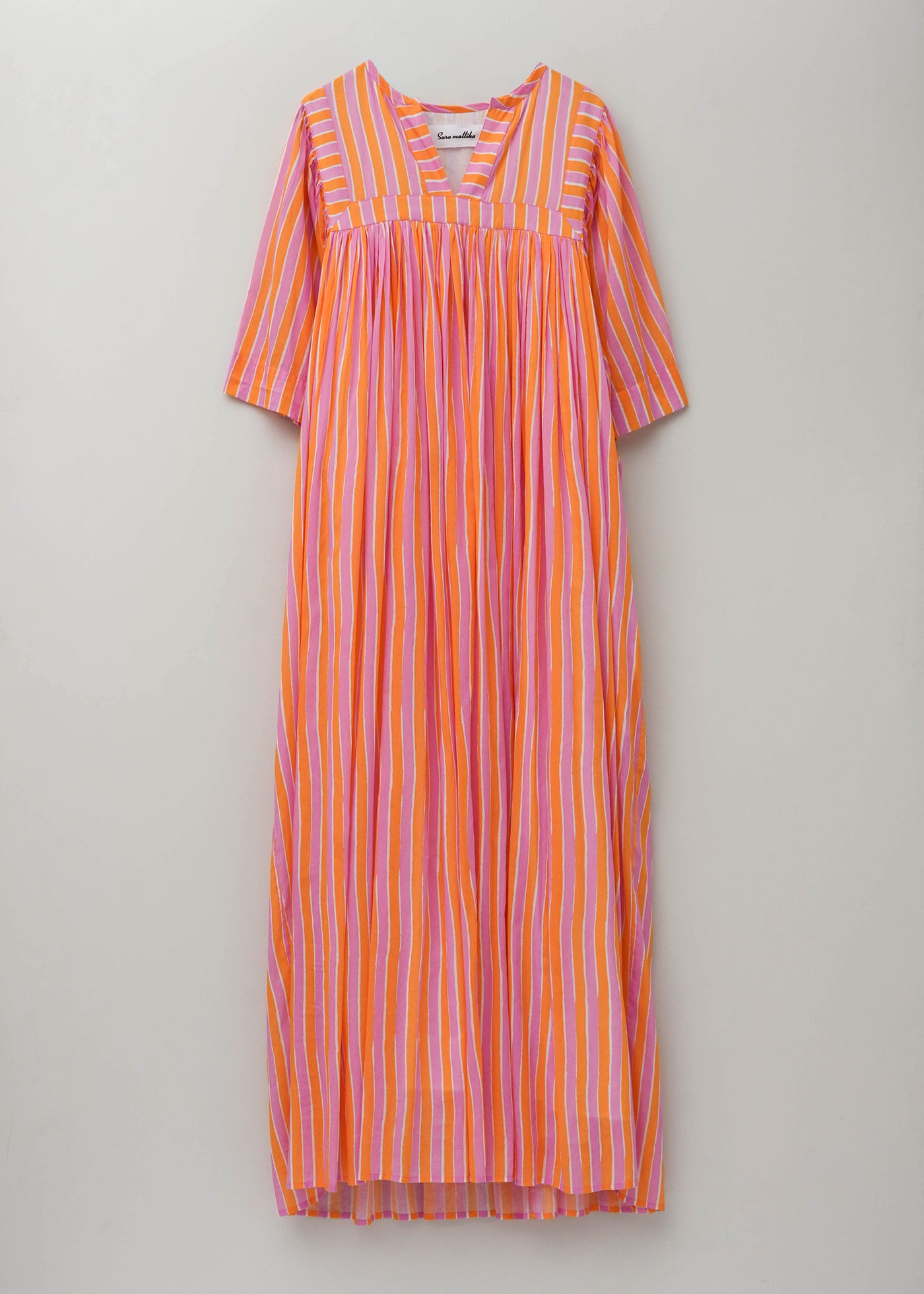 【5月上旬お届け予定】Cotton Wave Stripe Print Half Sleeve Gather Dress