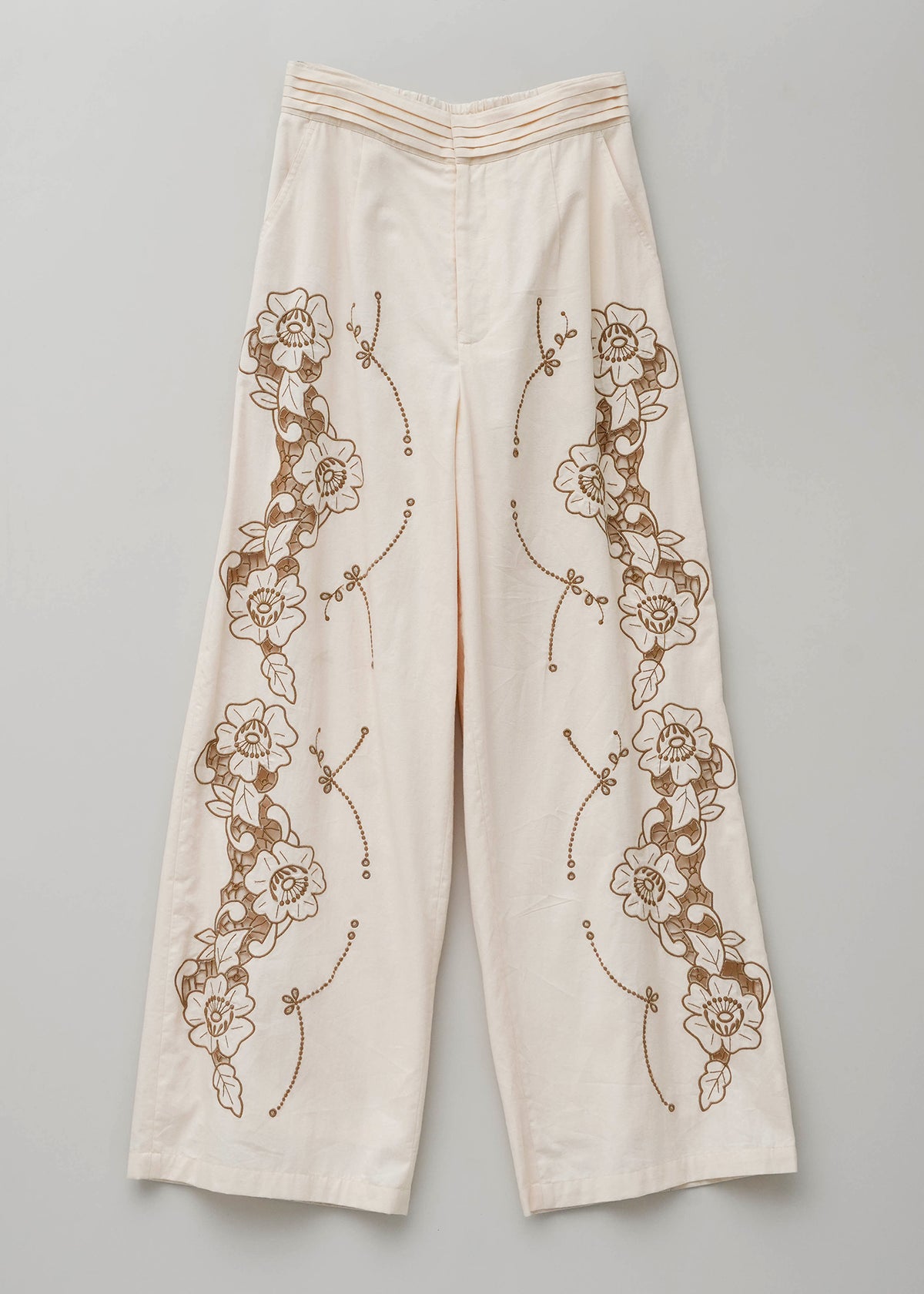 Cotton Twill Cut Work Wide Pants | Pasand by ne Quittez pas 