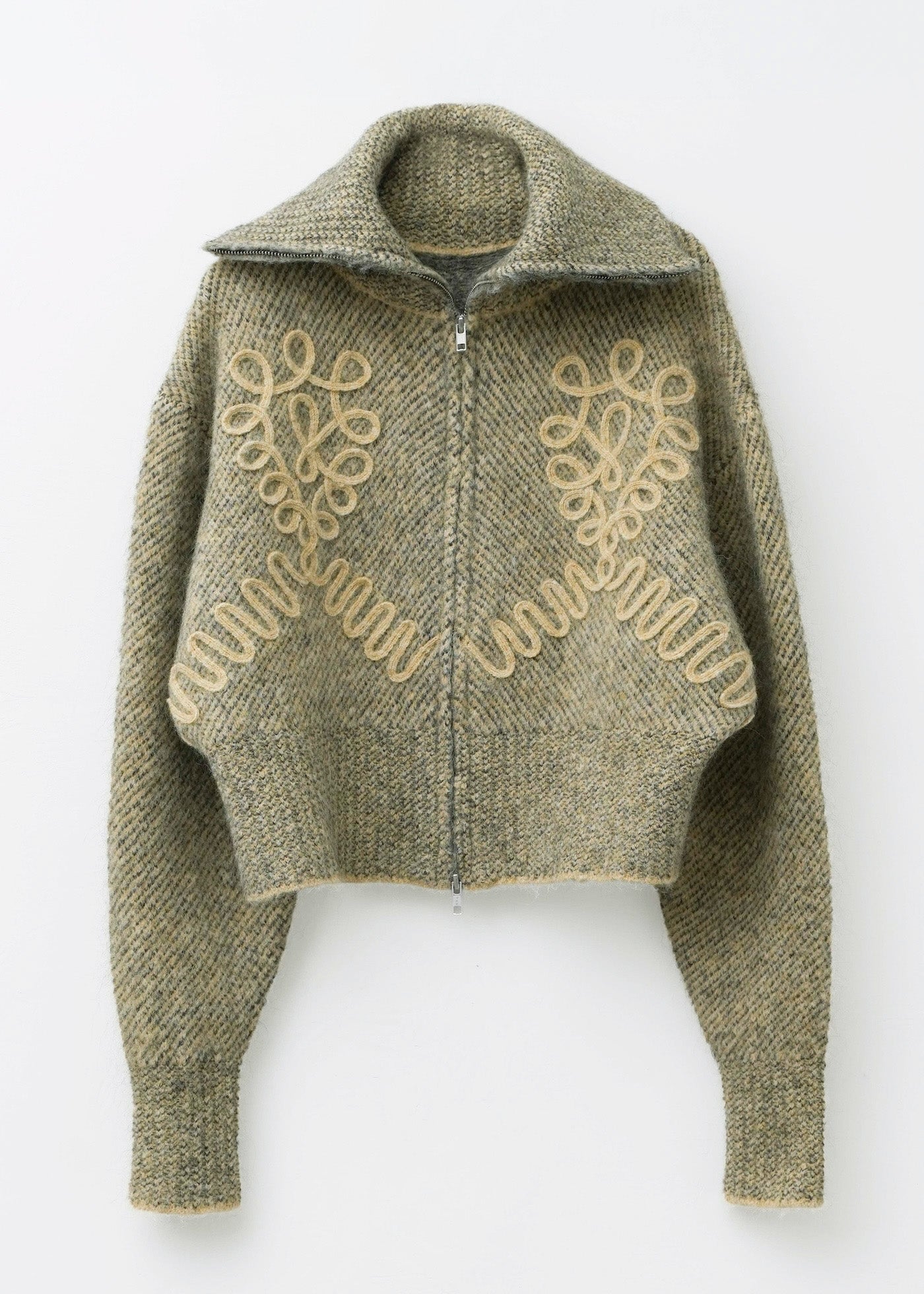 【9/10 10時発売】Mohair Sand Pattern Embroidery Knit Jacket