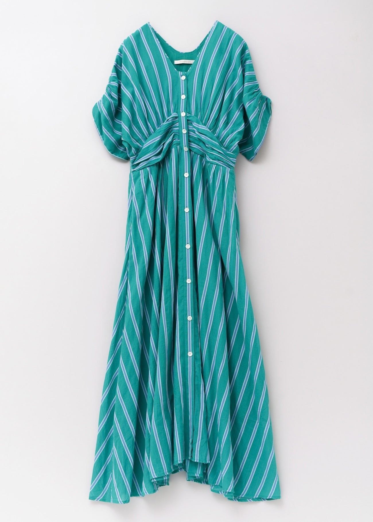 Cotton Voile Stripe Waist Gather Dress