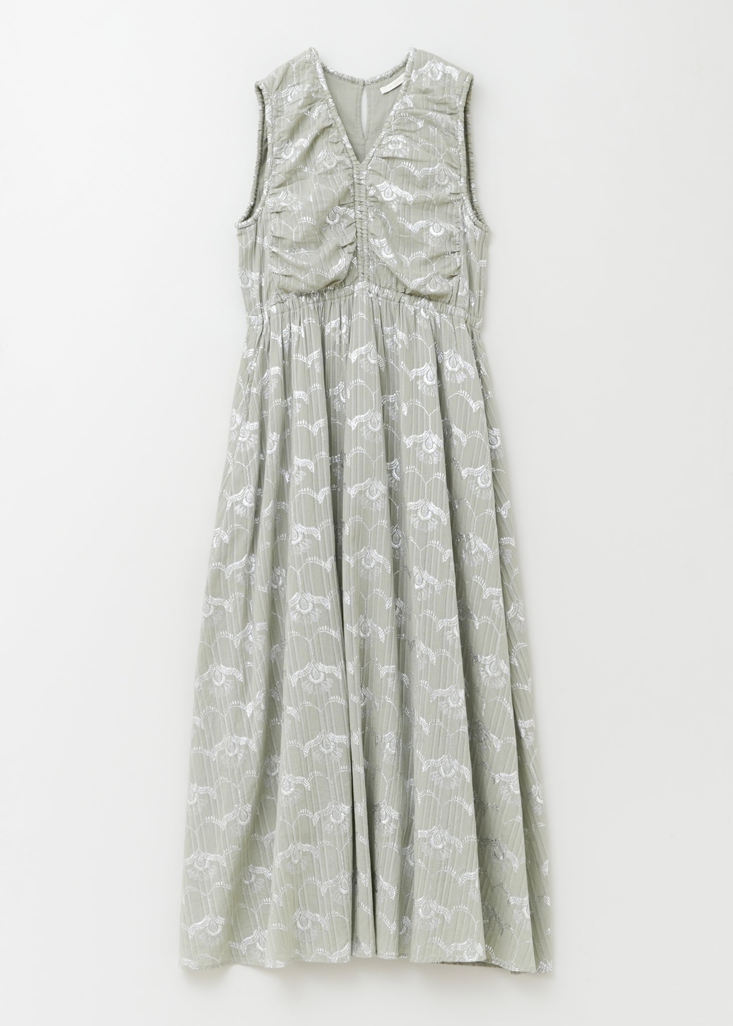 Cotton Dobby Wave Flower Foil Print Sleeveless Dress