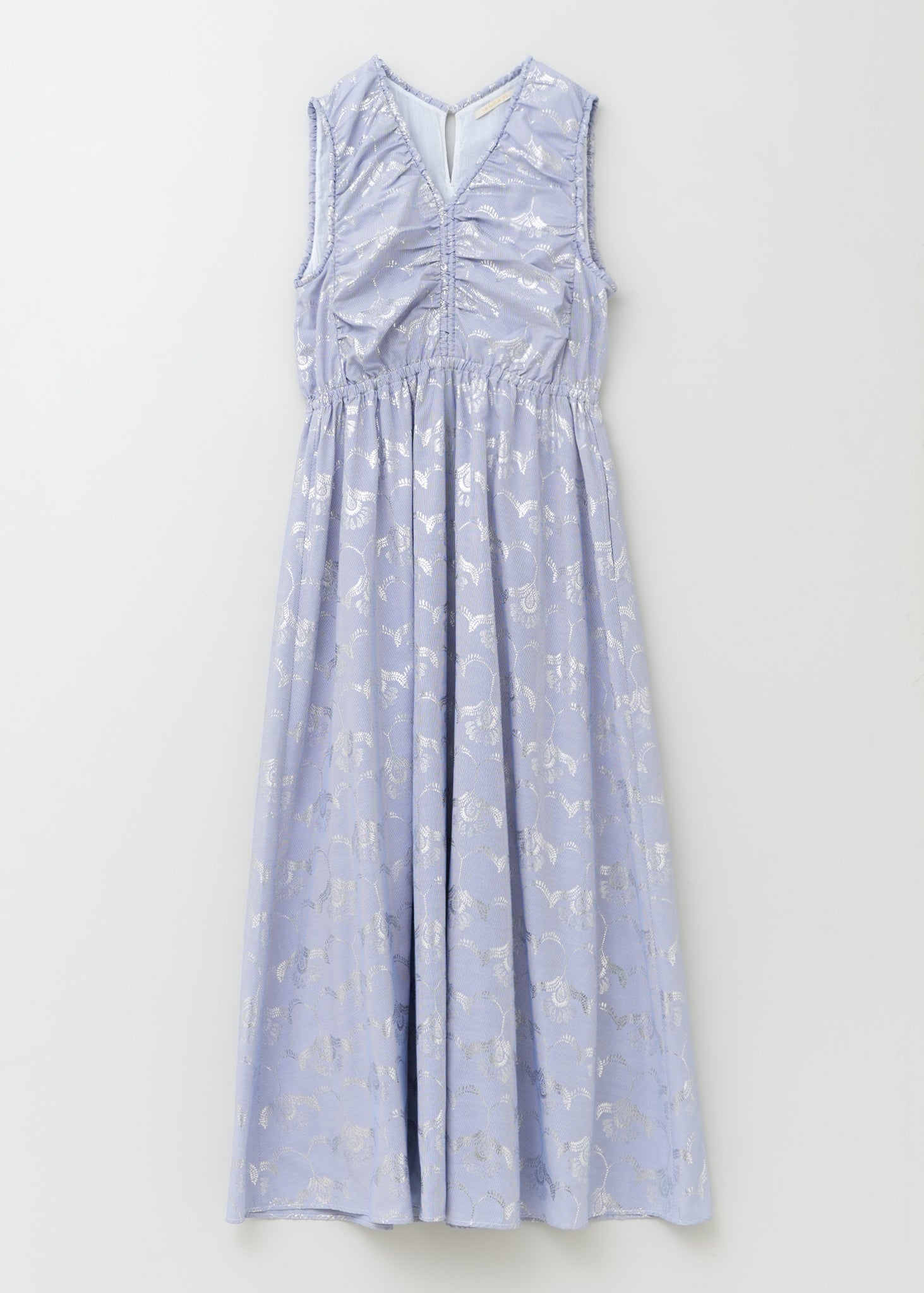 Cotton Dobby Wave Flower Foil Print Sleeveless Dress