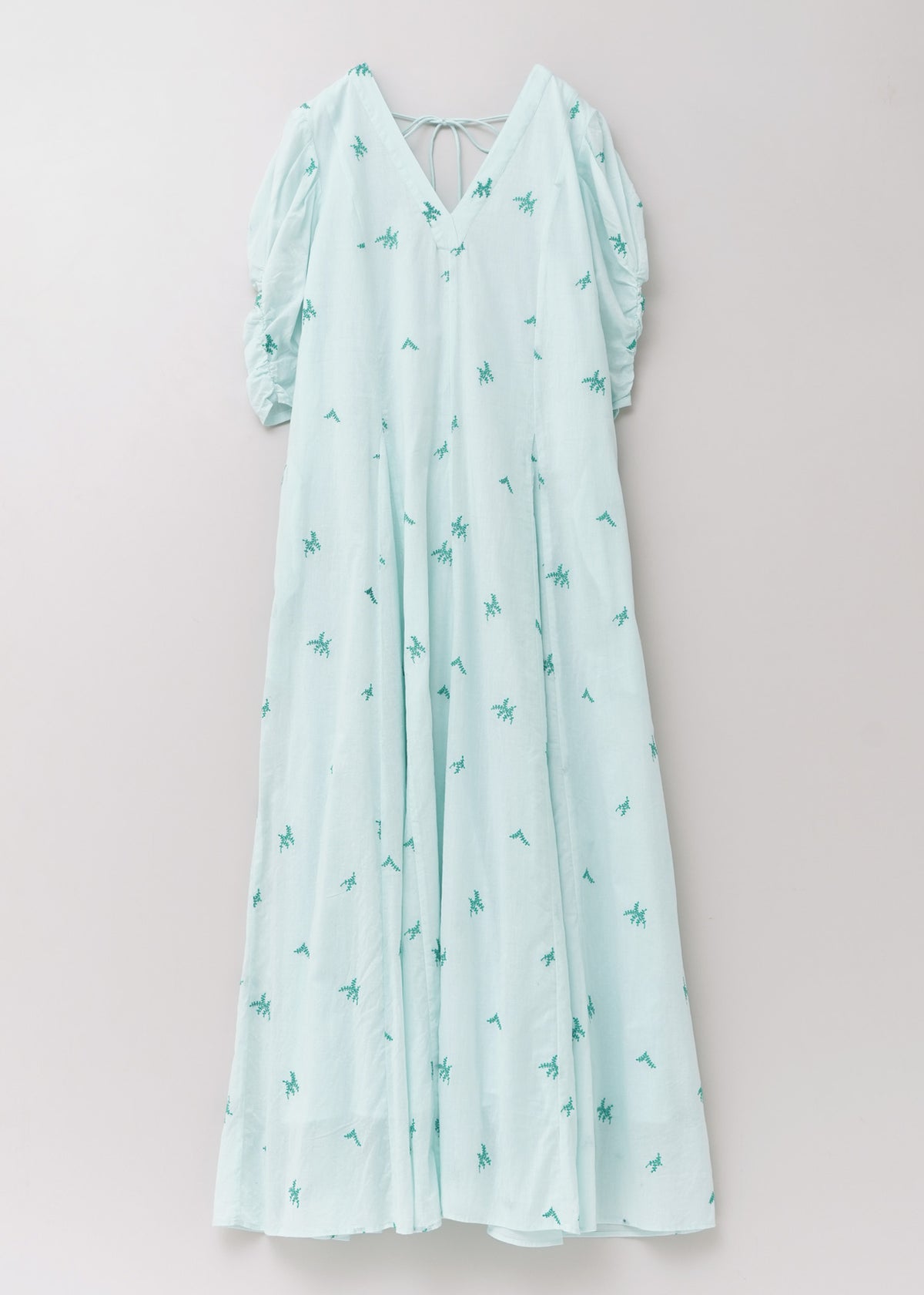 Cotton Voile Dot Leaf Embroidery Gather Sleeve Dress | Pasand by 
