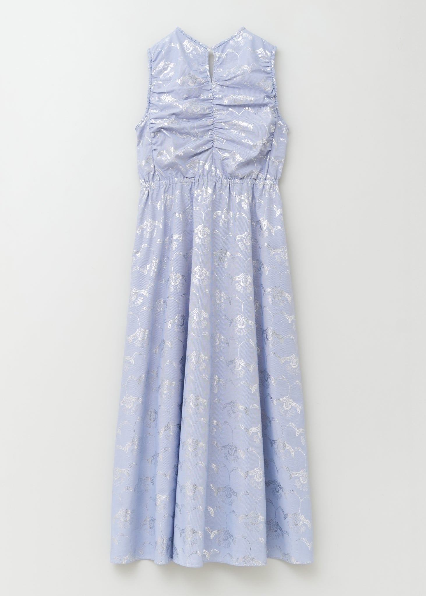 Cotton Dobby Wave Flower Foil Print Sleeveless Dress