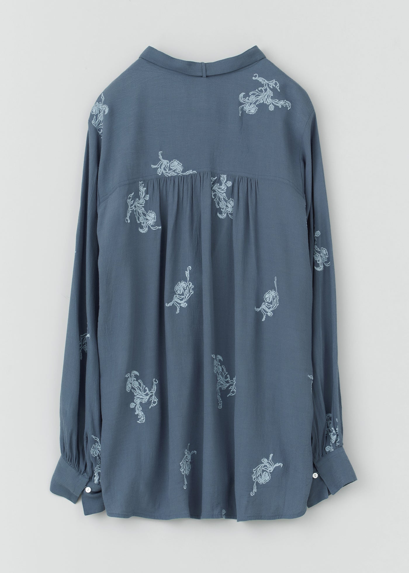 Moss Crape Mini Flower Embroidery Bow Tie Shirts