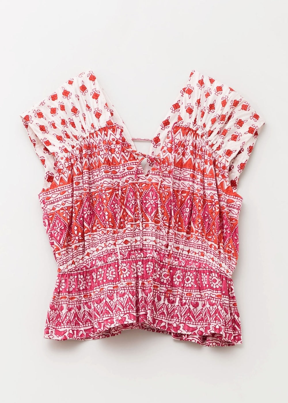 Cotton Lurex Border Print Top