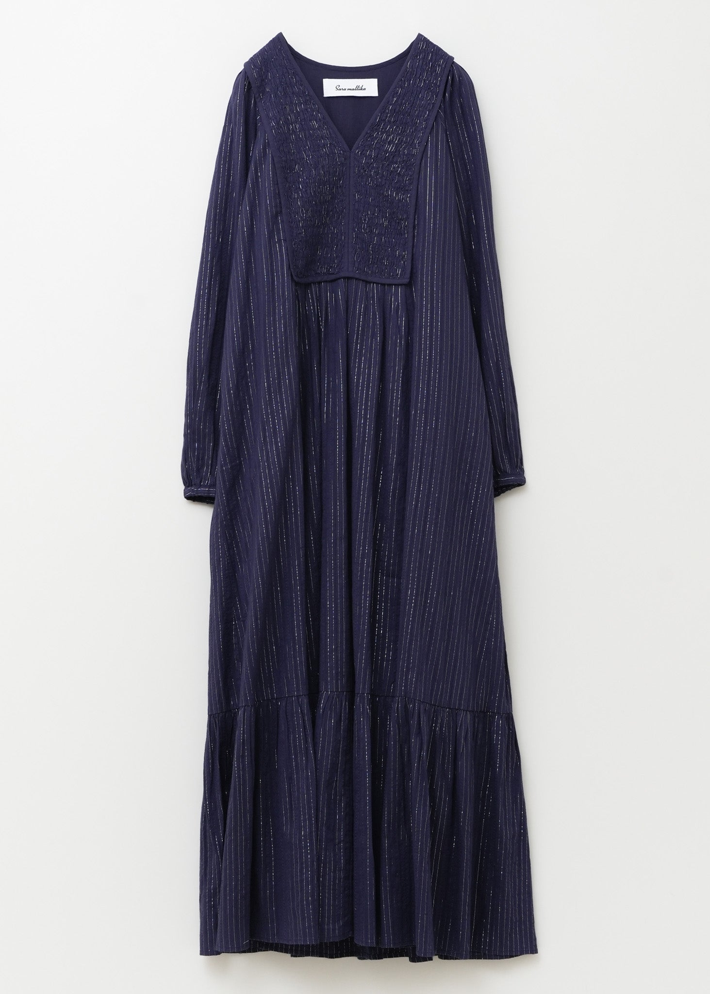 Cotton Stripe Jacquard Shirring Dress