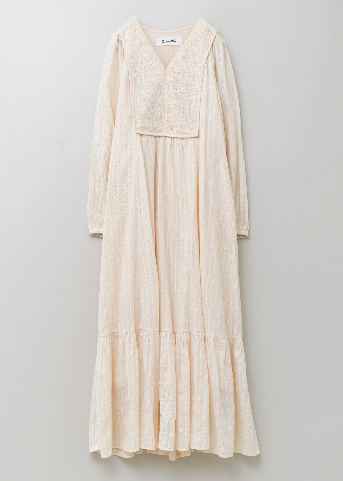 Cotton Stripe Jacquard Shirring Dress