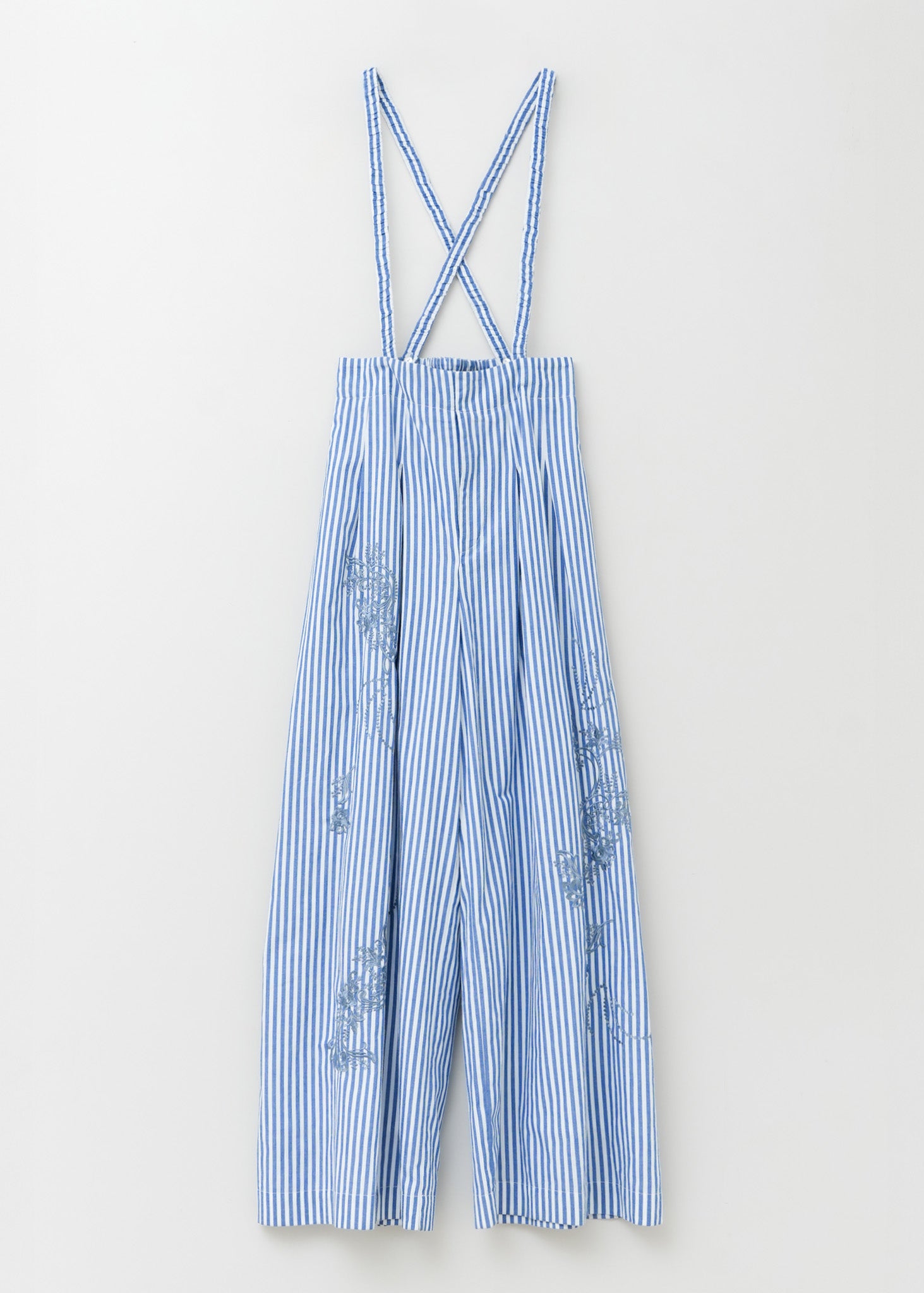 Cotton Stripe Ivy Flower Embroidery Pants