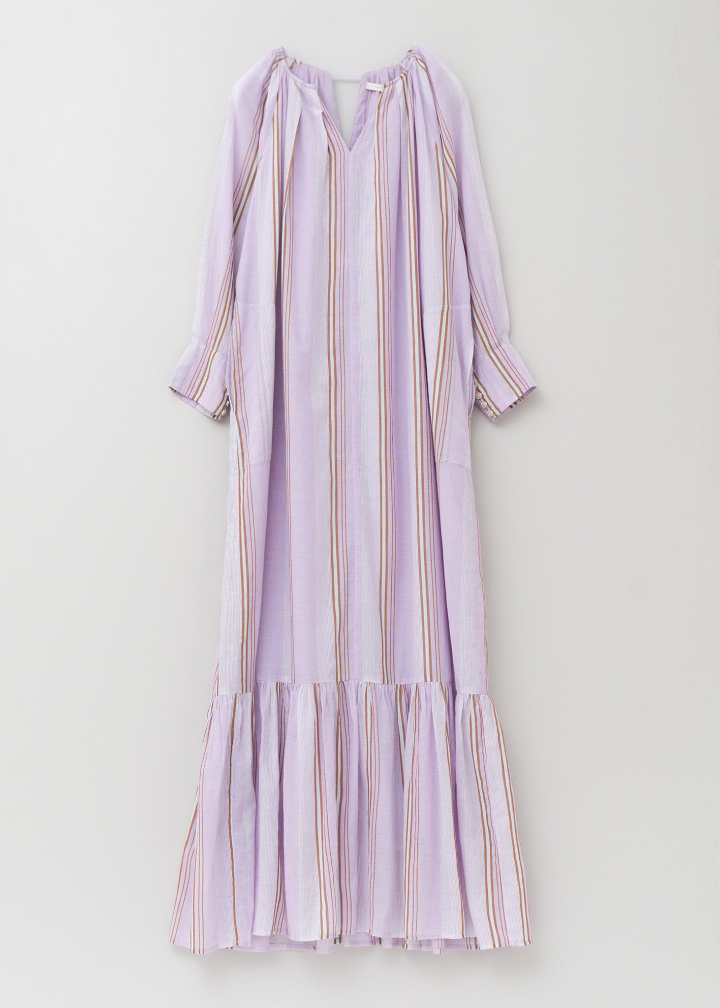 Cotton Voile Stripe Gather Neck Dress