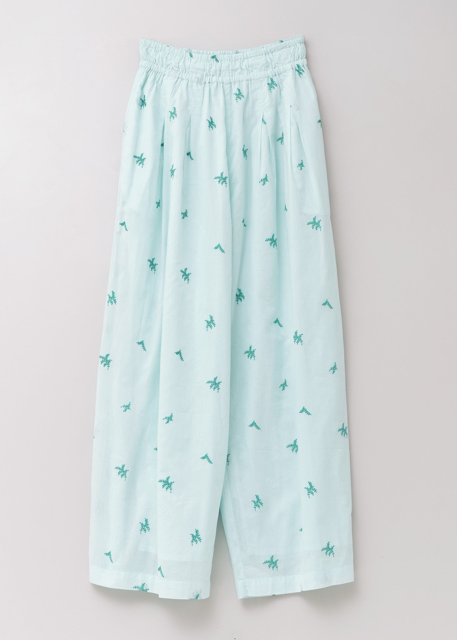 Cotton Voile Dot Leaf Embroidery Gather Pants