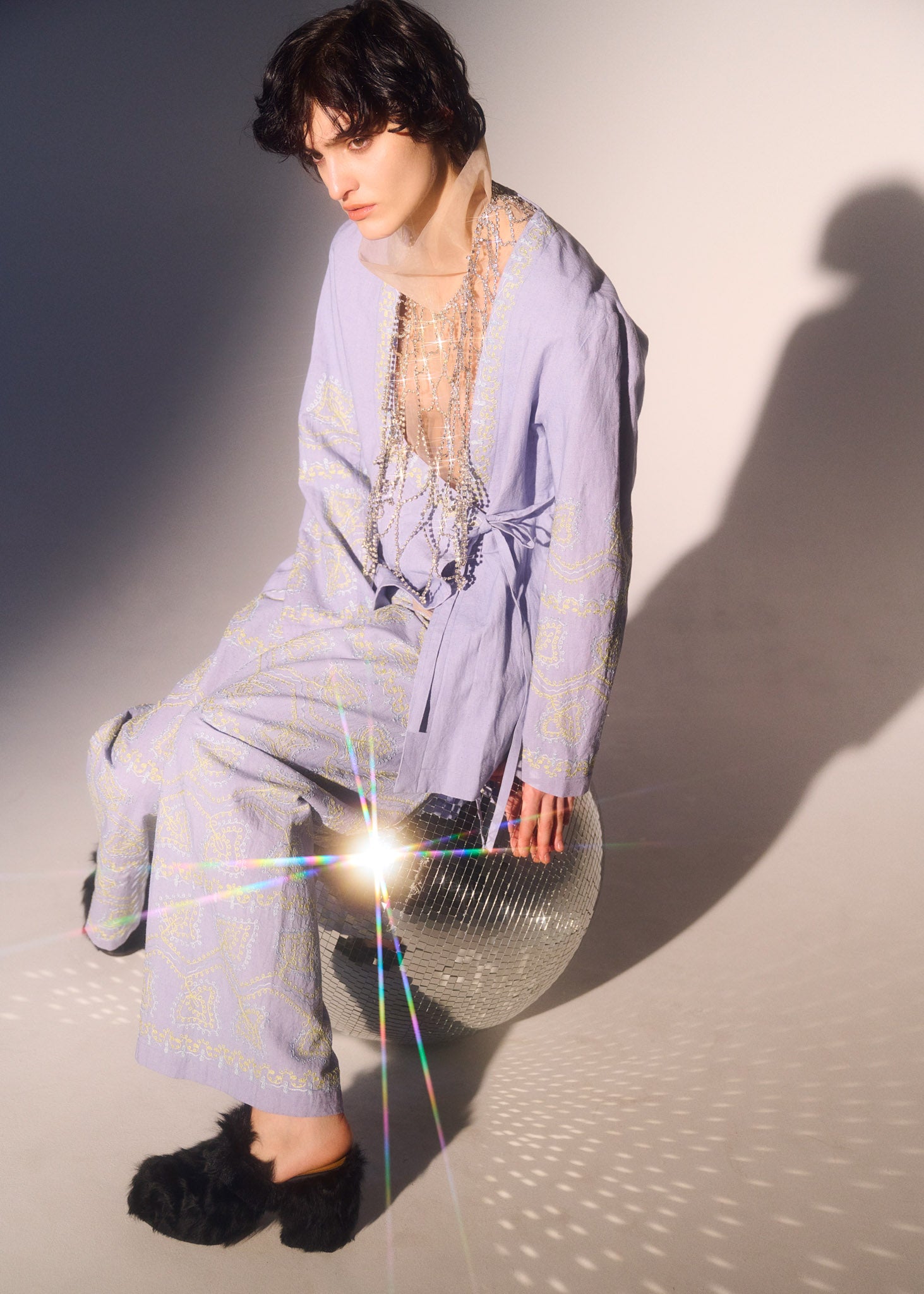 Cotton Linen Star Aari Embroidery Wide Pants