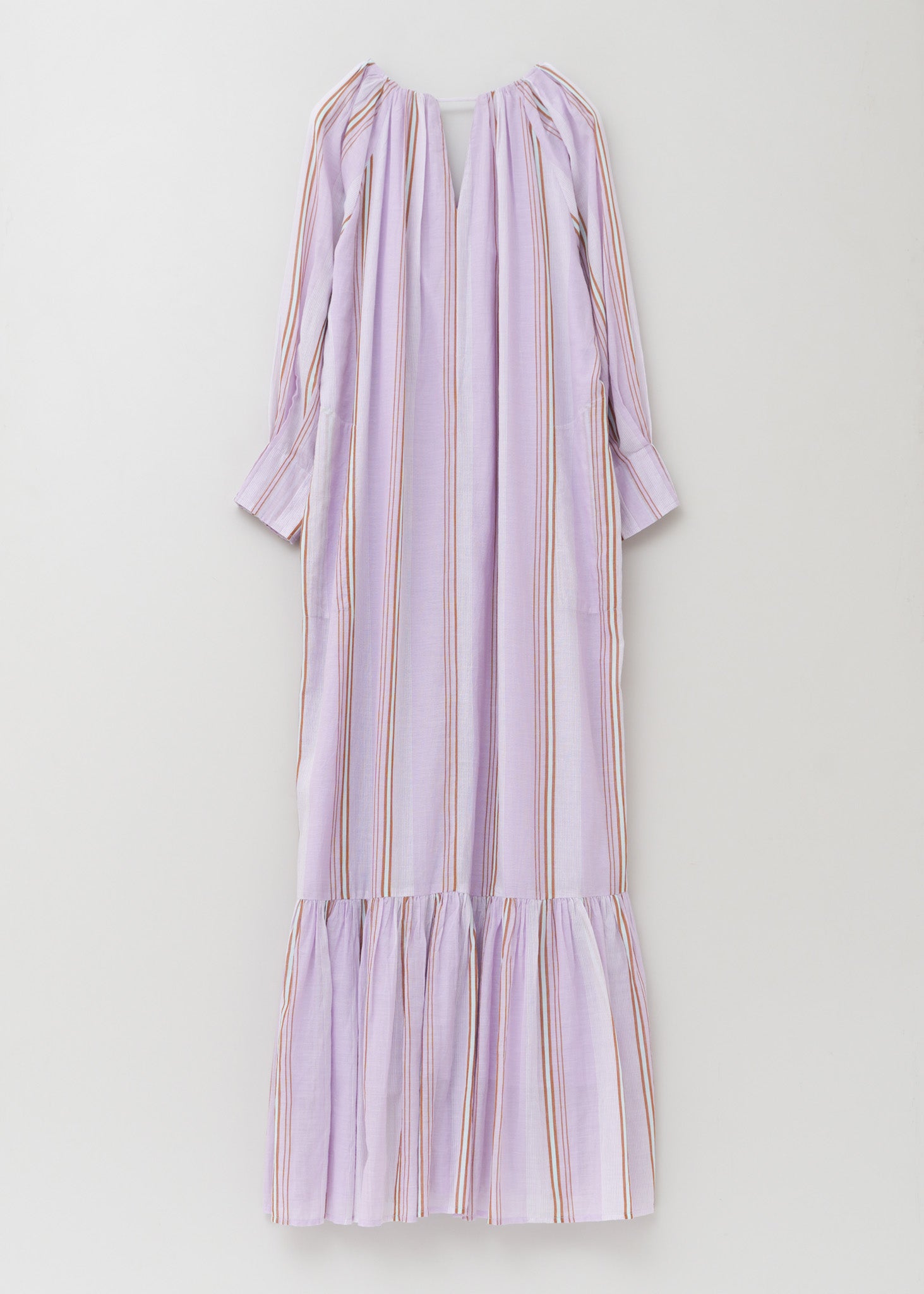 Cotton Voile Stripe Gather Neck Dress