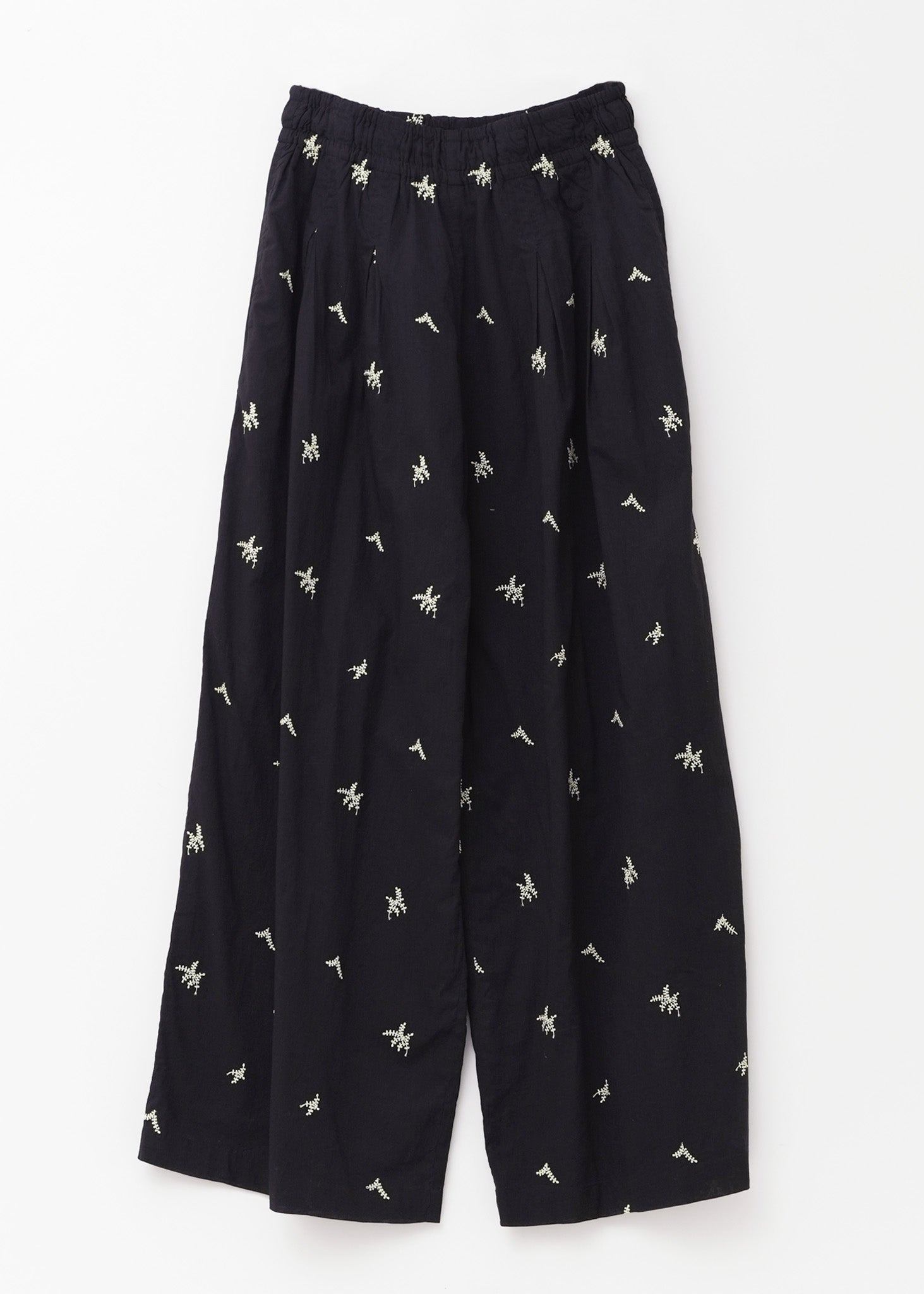 Cotton Voile Dot Leaf Embroidery Gather Pants