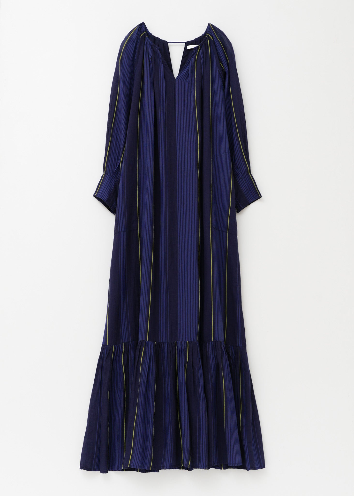 Cotton Voile Stripe Gather Neck Dress