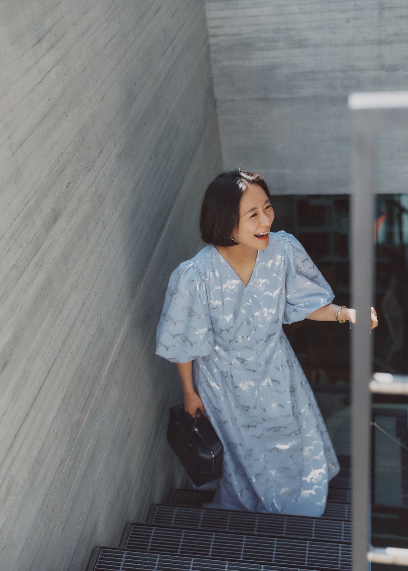 Cotton Stripe Wave Flower Foil Print Dress