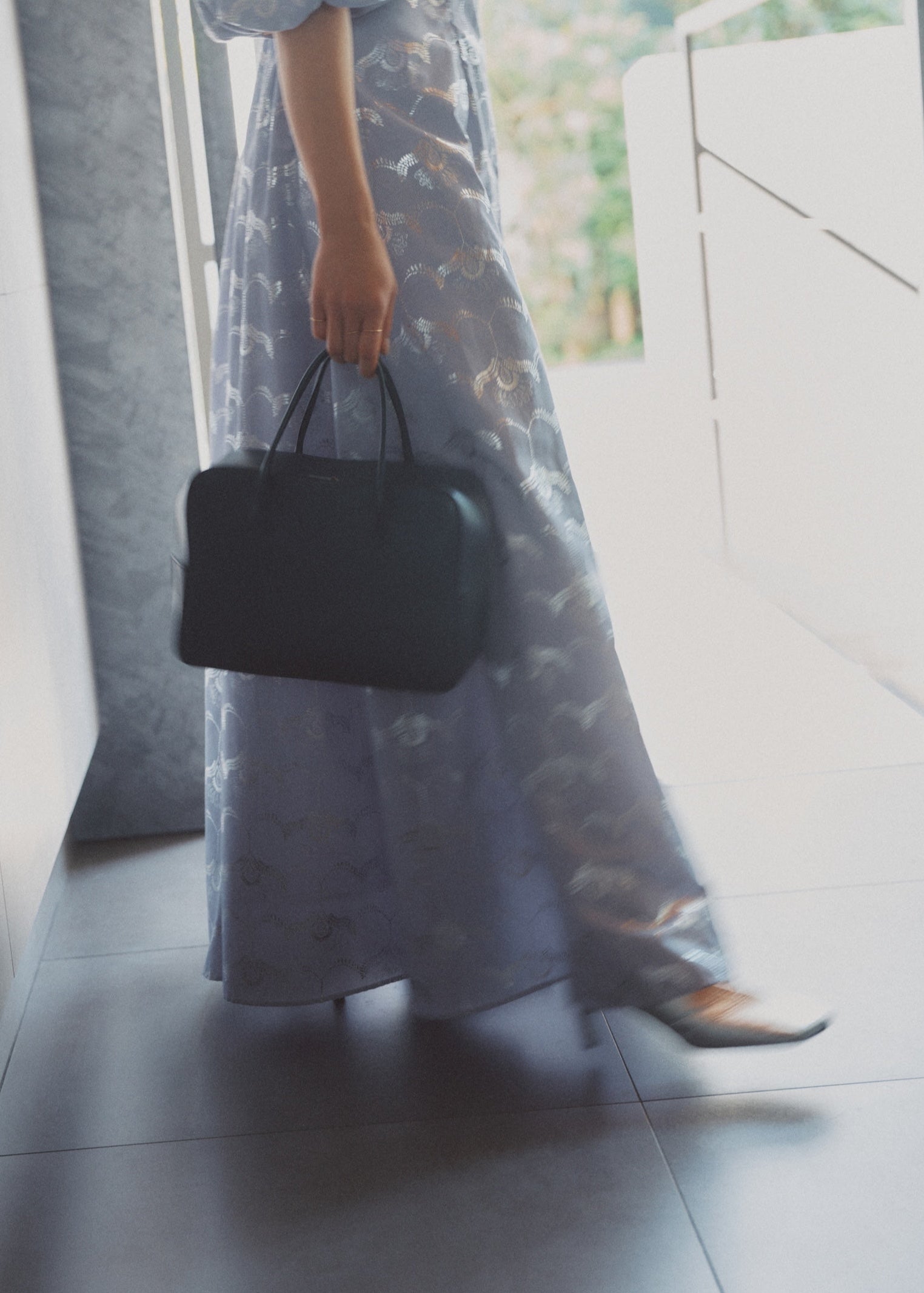 Cotton Stripe Wave Flower Foil Print Dress