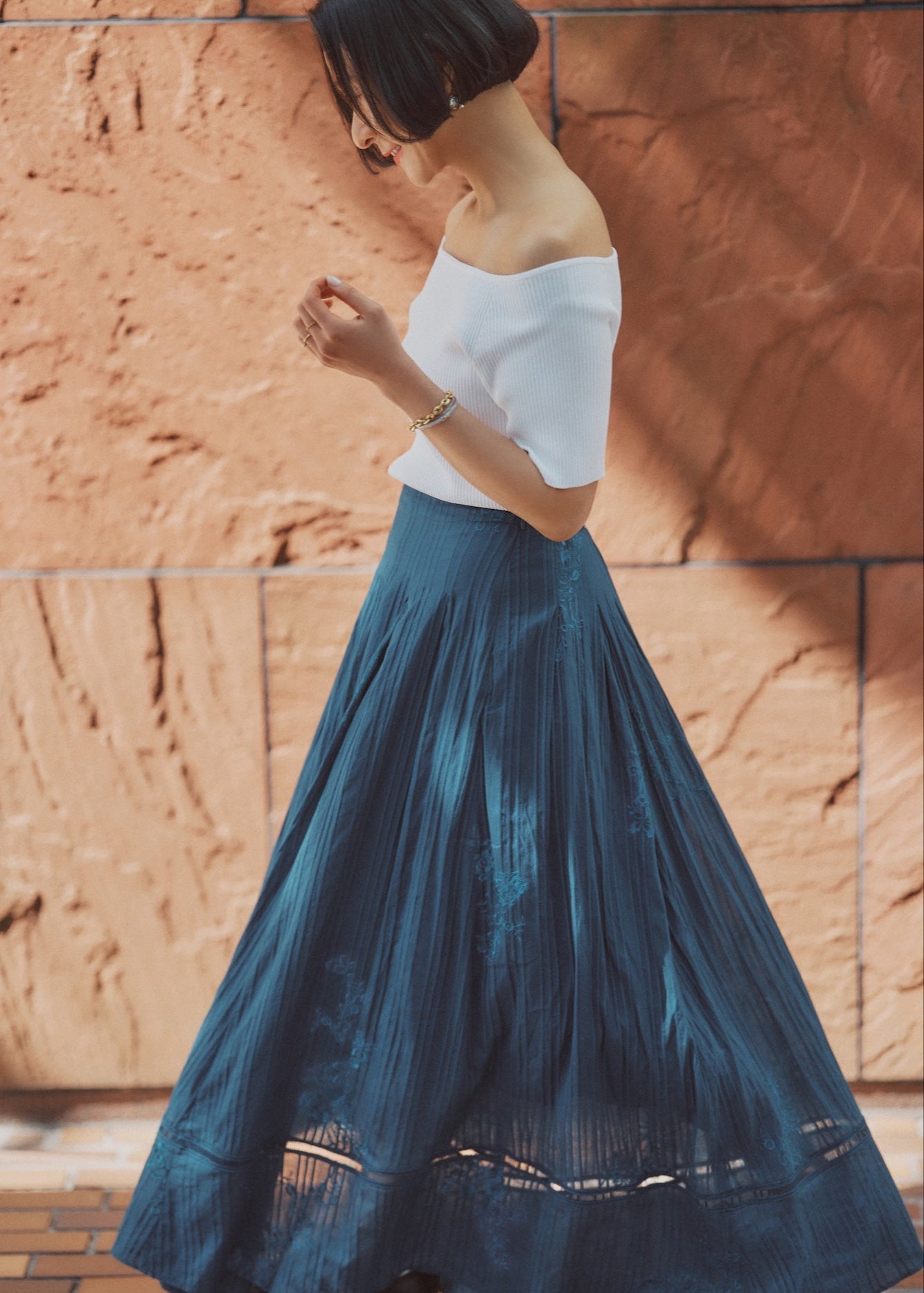 Cotton Dobby Ivy Flower Embroidery Skirt