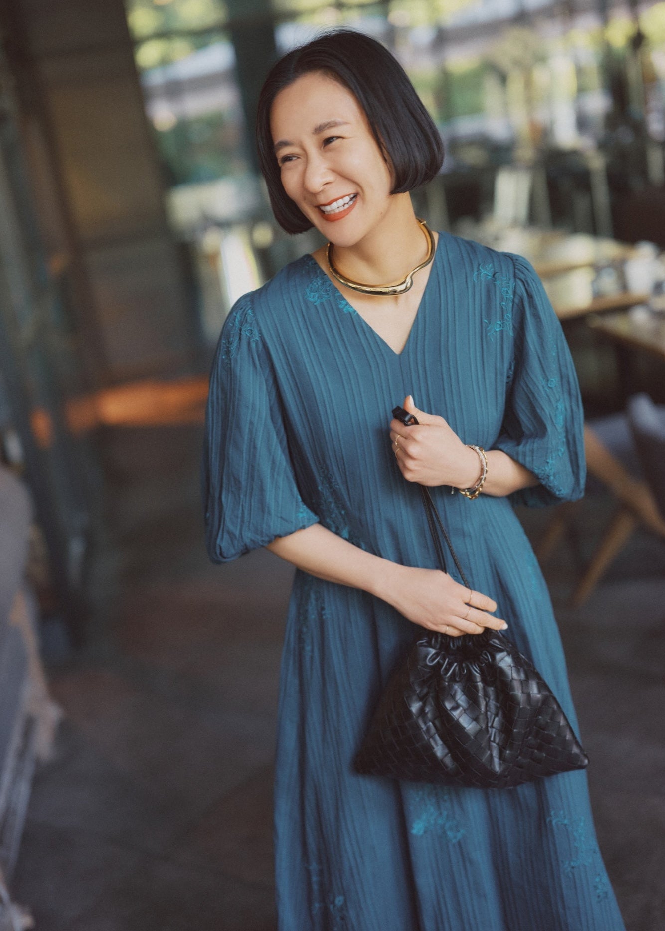 Cotton Dobby Ivy Flower Embroidery Dress